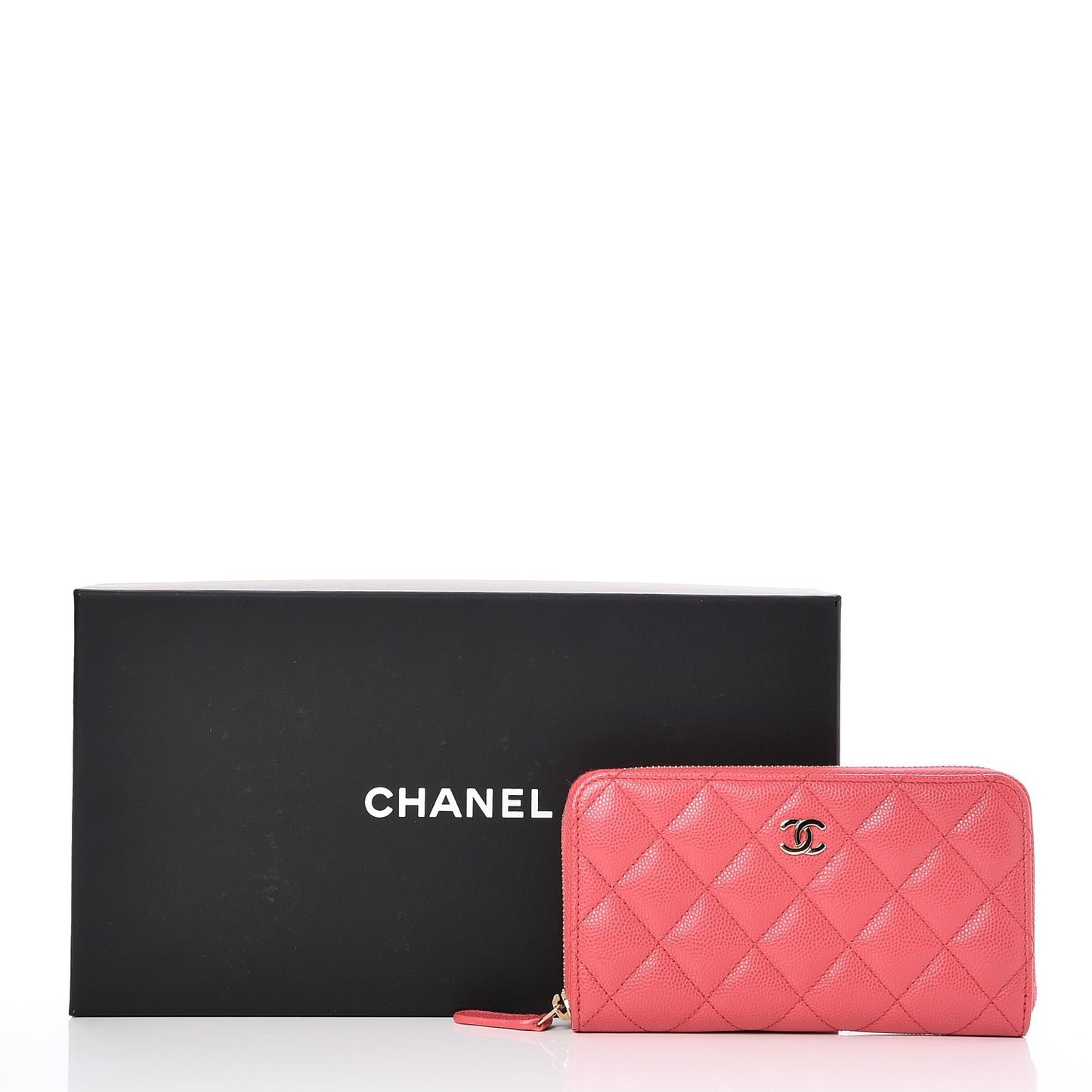 Caviar Quilted Small Zip Around Wallet Pink