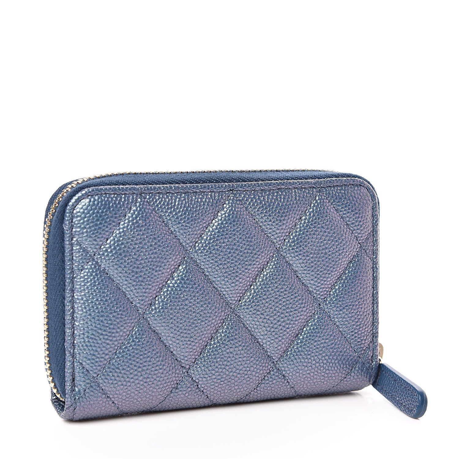 Chanel Iridescent Caviar Quilted Zip Coin Purse Blue 3 of 8