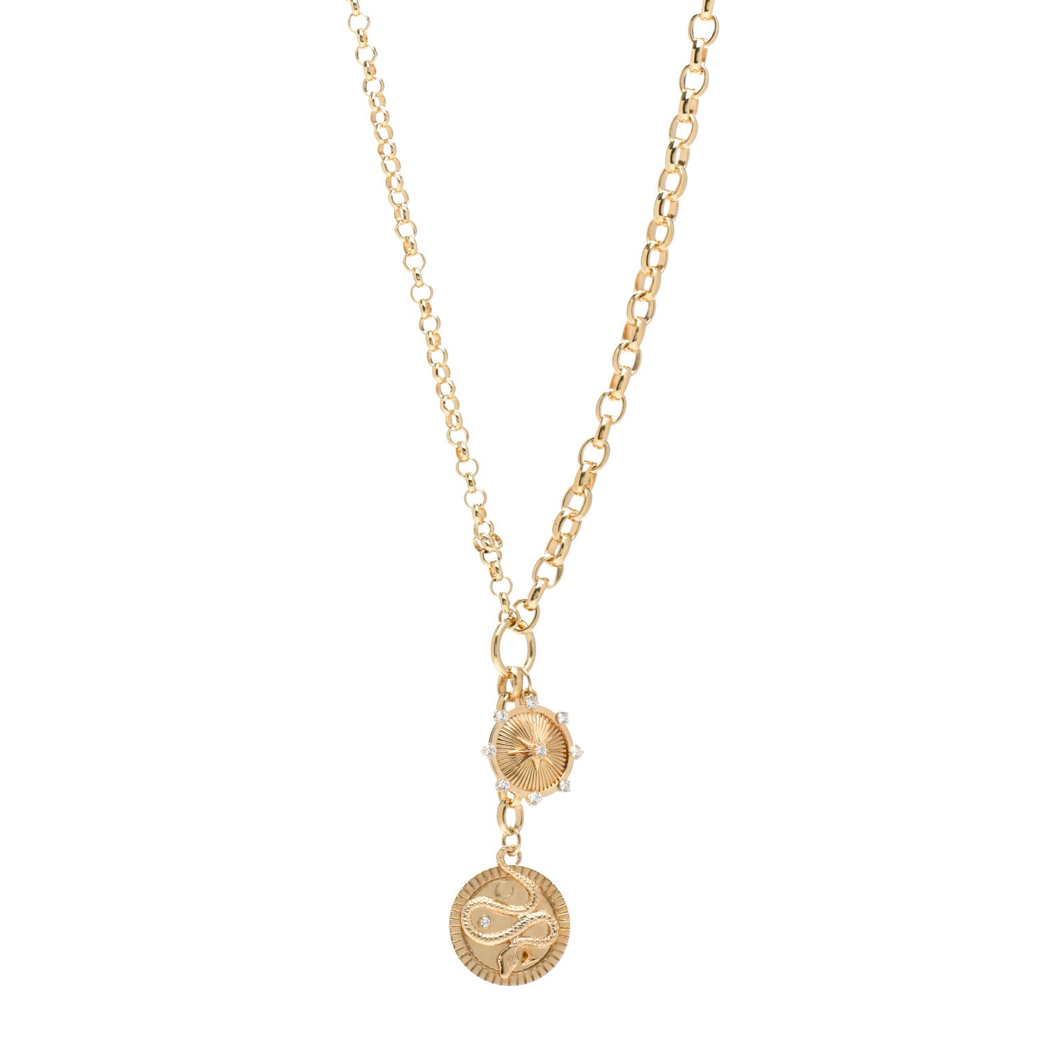Foundrae 18K Yellow Gold Diamond Medium Wholeness Mixed Belcher Chain Charm Necklace 1 of 5