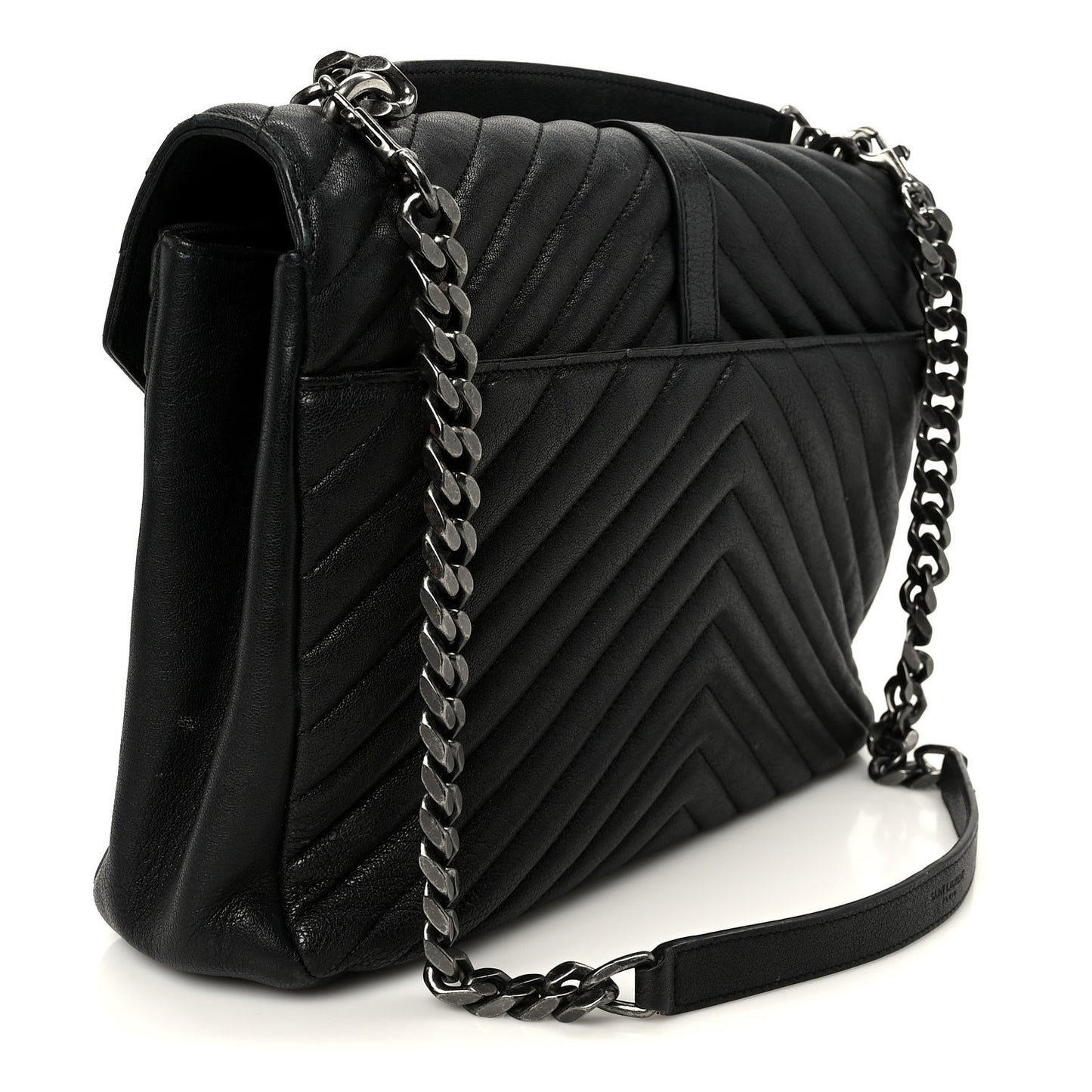 Sheepskin Matelasse Chevron Monogram Large College Satchel Black