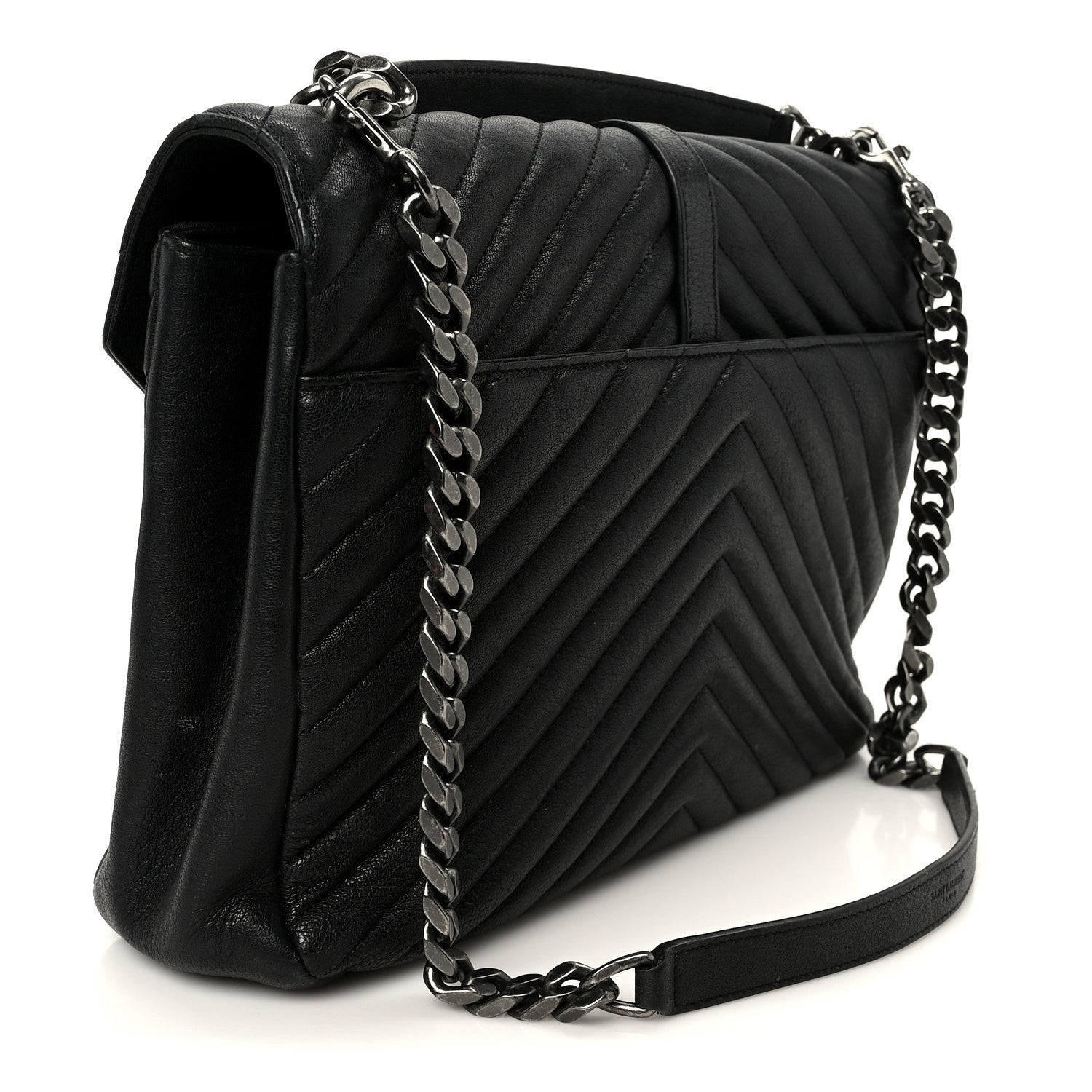 Saint Laurent Sheepskin Matelasse Chevron Monogram Large College Satchel Black 3 of 11