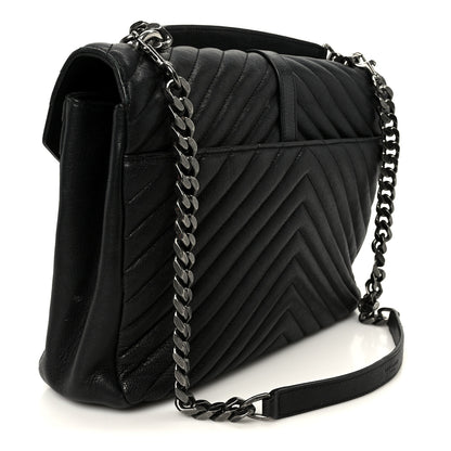 Saint Laurent Sheepskin Matelasse Chevron Monogram Large College Satchel Black 3 of 11
