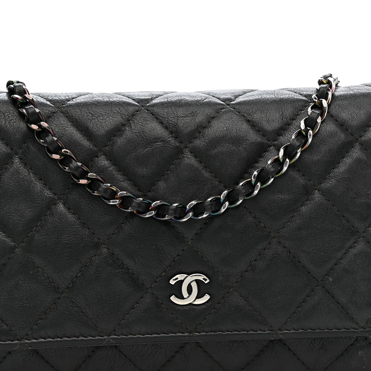 Crumpled Calfskin Quilted Wallet On Chain WOC So Black
