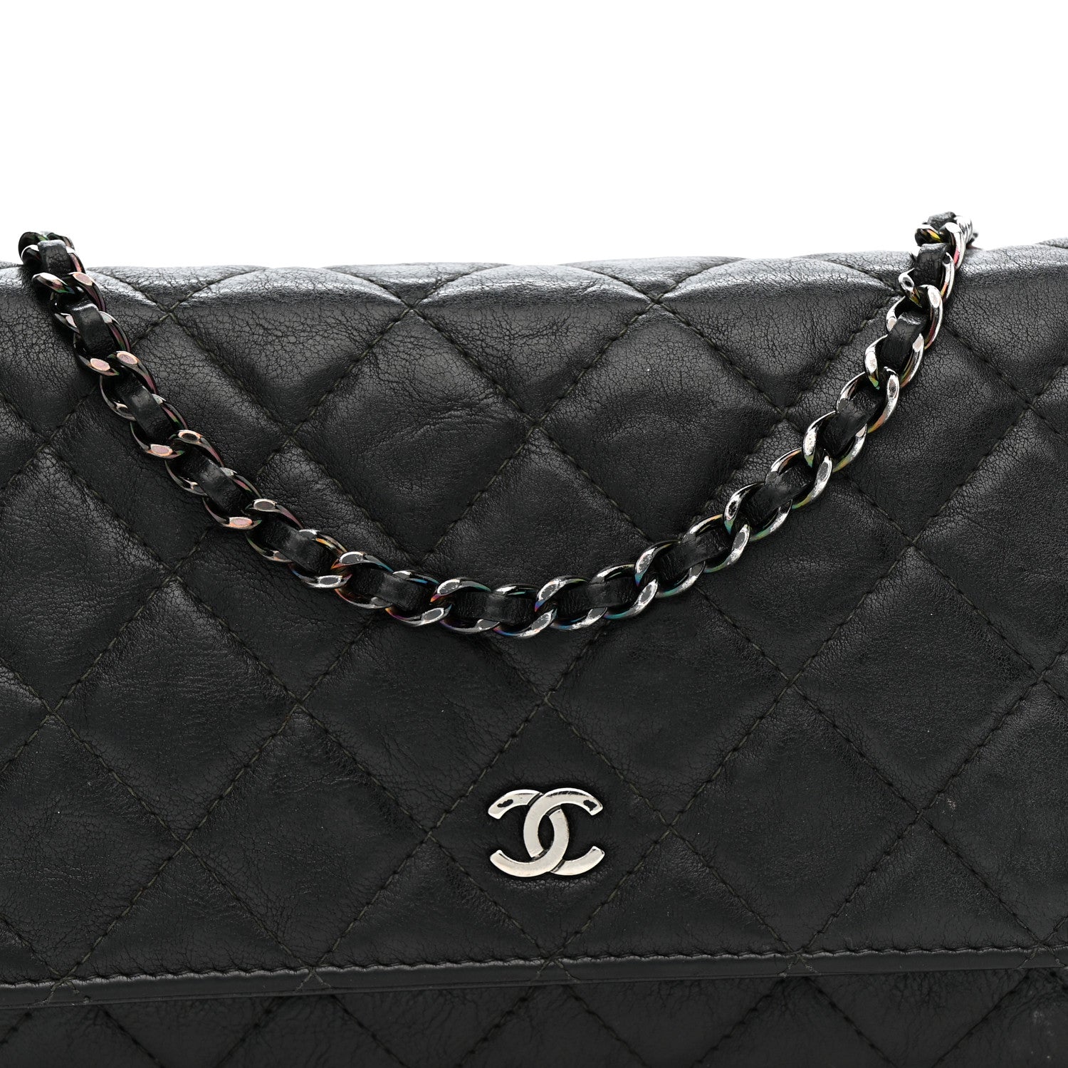 Chanel Crumpled Calfskin Quilted Wallet On Chain WOC So Black 9 of 17
