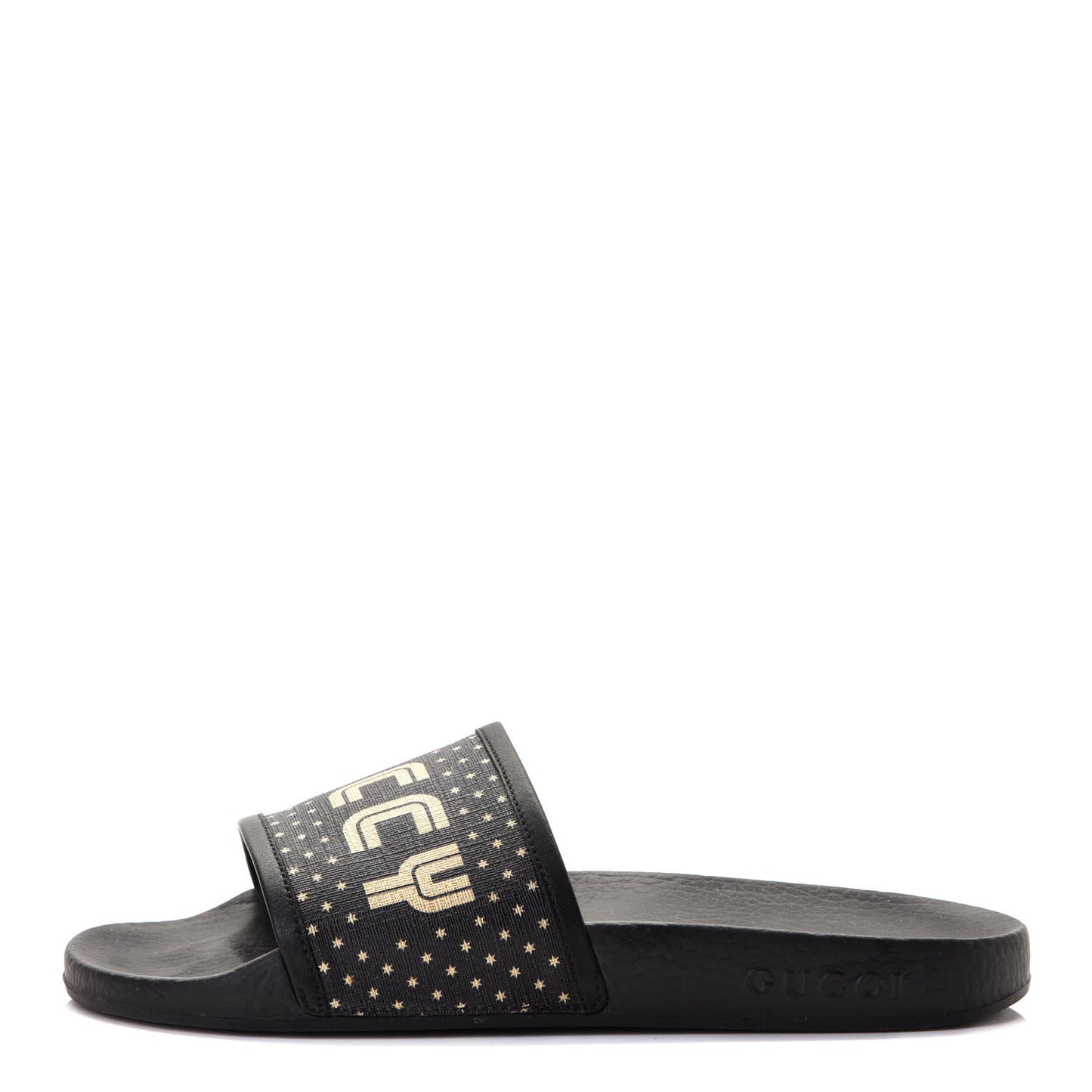 X SEGA Supreme Canvas GUCCY Stars Womens Slide Sandals 38 Black Gold