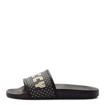 Gucci X SEGA Supreme Canvas GUCCY Stars Womens Slide Sandals 38 Black Gold 1 of 7