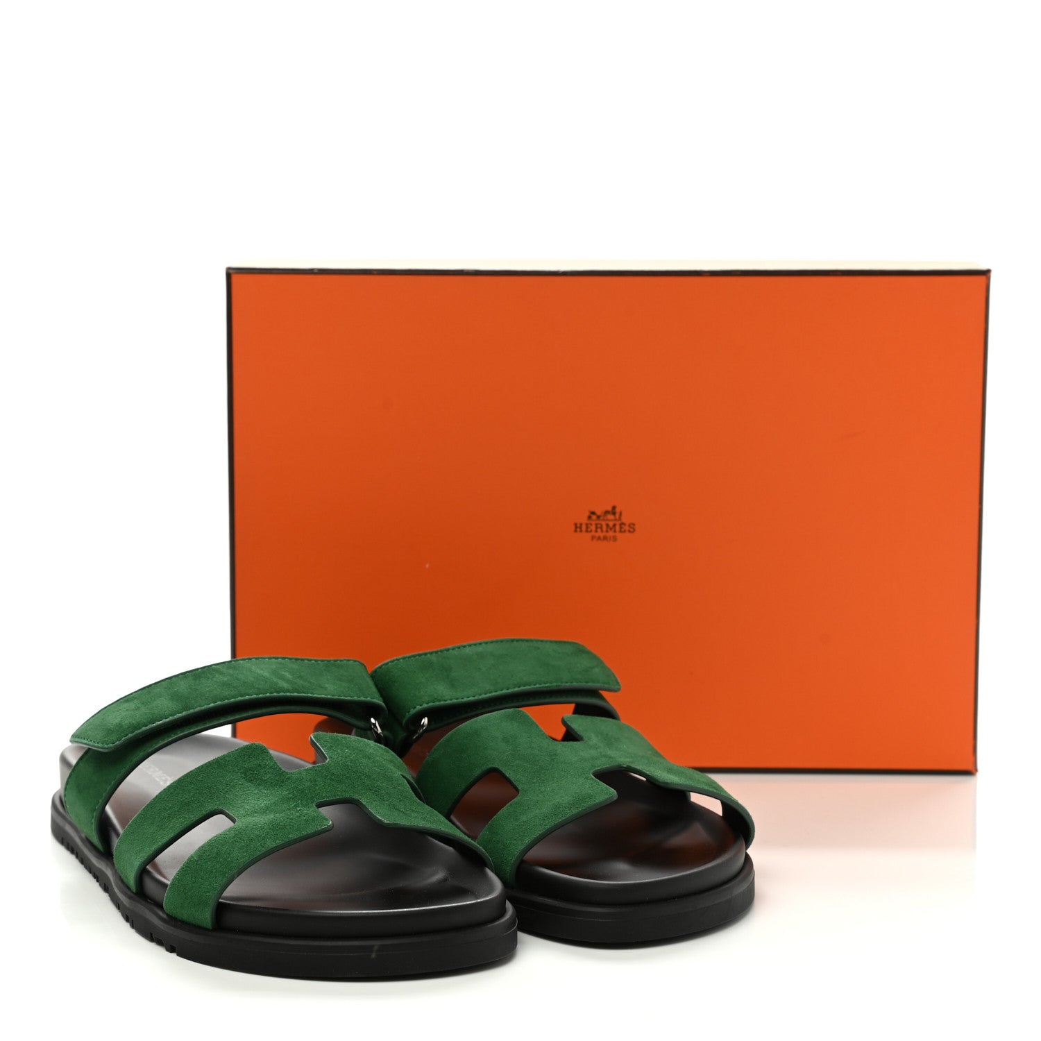 Hermes Suede Goatskin Womens Chypre Sandals 38.5 Vert Electrique 9 of 9