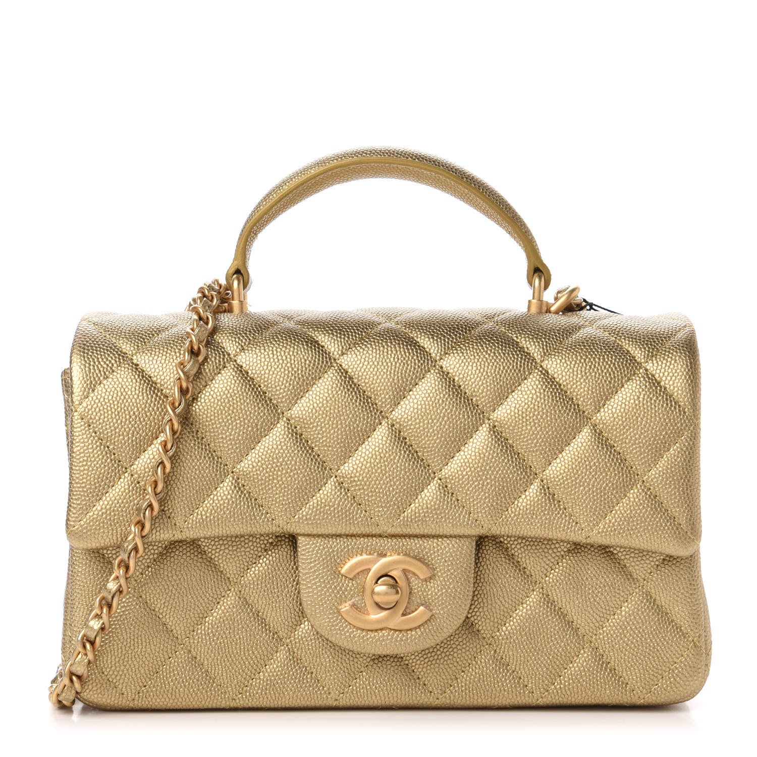 Chanel Metallic Caviar Quilted Mini Top Handle Rectangular Flap Gold 1 of 11