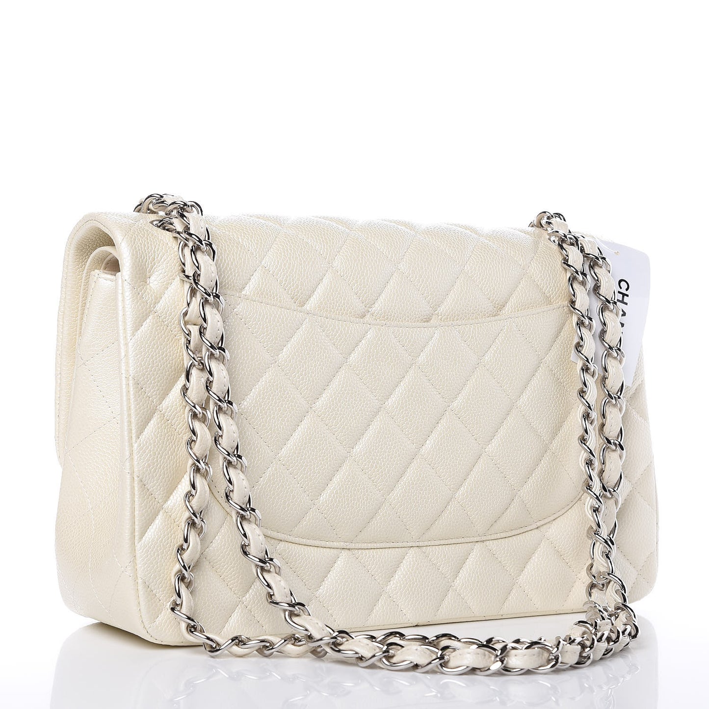 Pearly Caviar Quilted Jumbo Double Flap Dark White