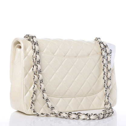 Chanel Pearly Caviar Quilted Jumbo Double Flap Dark White 3 of 10