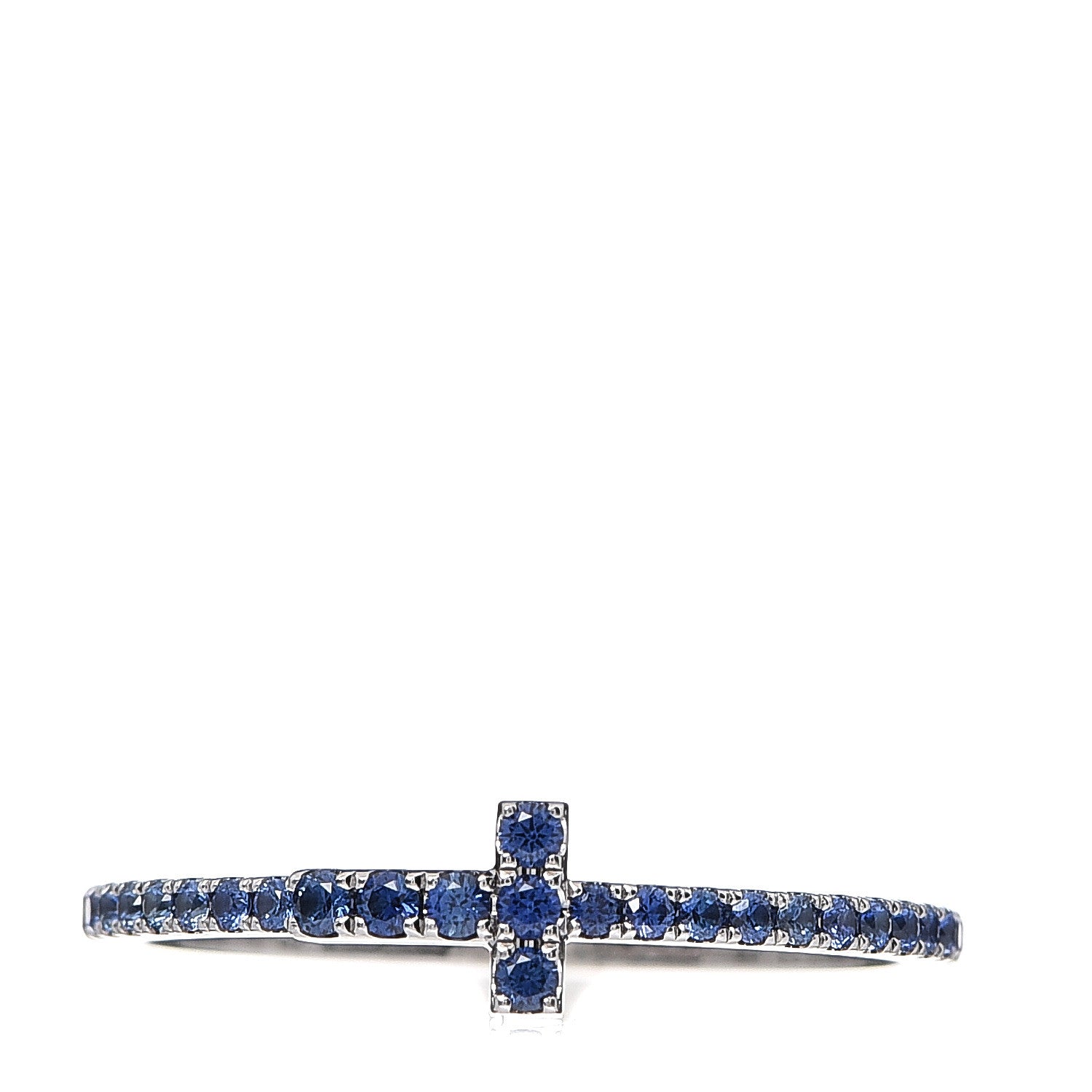 Tiffany 18K White Gold Blue Sapphire T Wire Pave Ring 52 6 1 of 5
