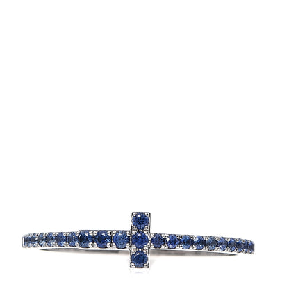 Tiffany 18K White Gold Blue Sapphire T Wire Pave Ring 52 6 1 of 5