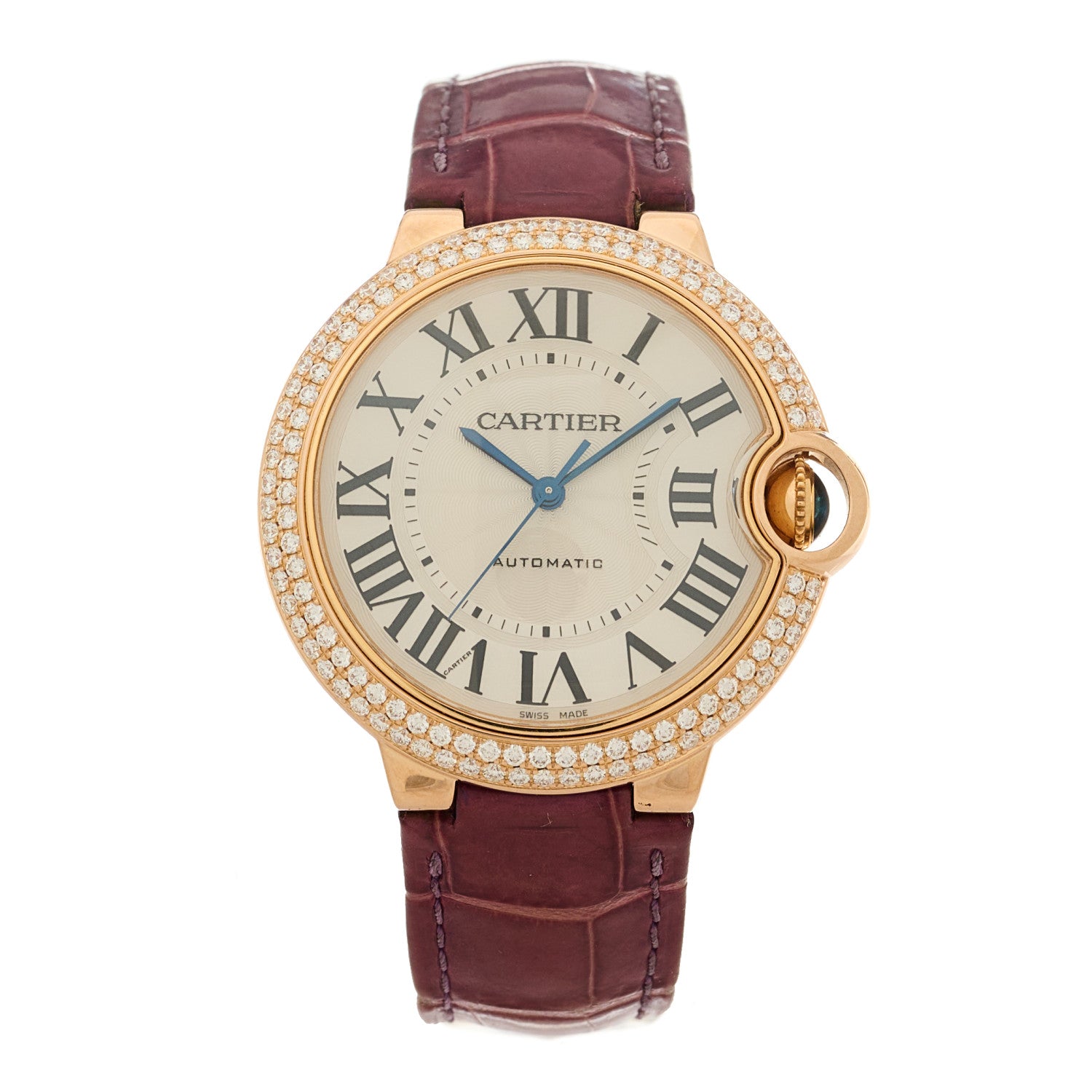 Cartier 18K Pink Gold Alligator Diamond Bezel 36mm Ballon Bleu De Cartier Automatic Watch 1 of 4