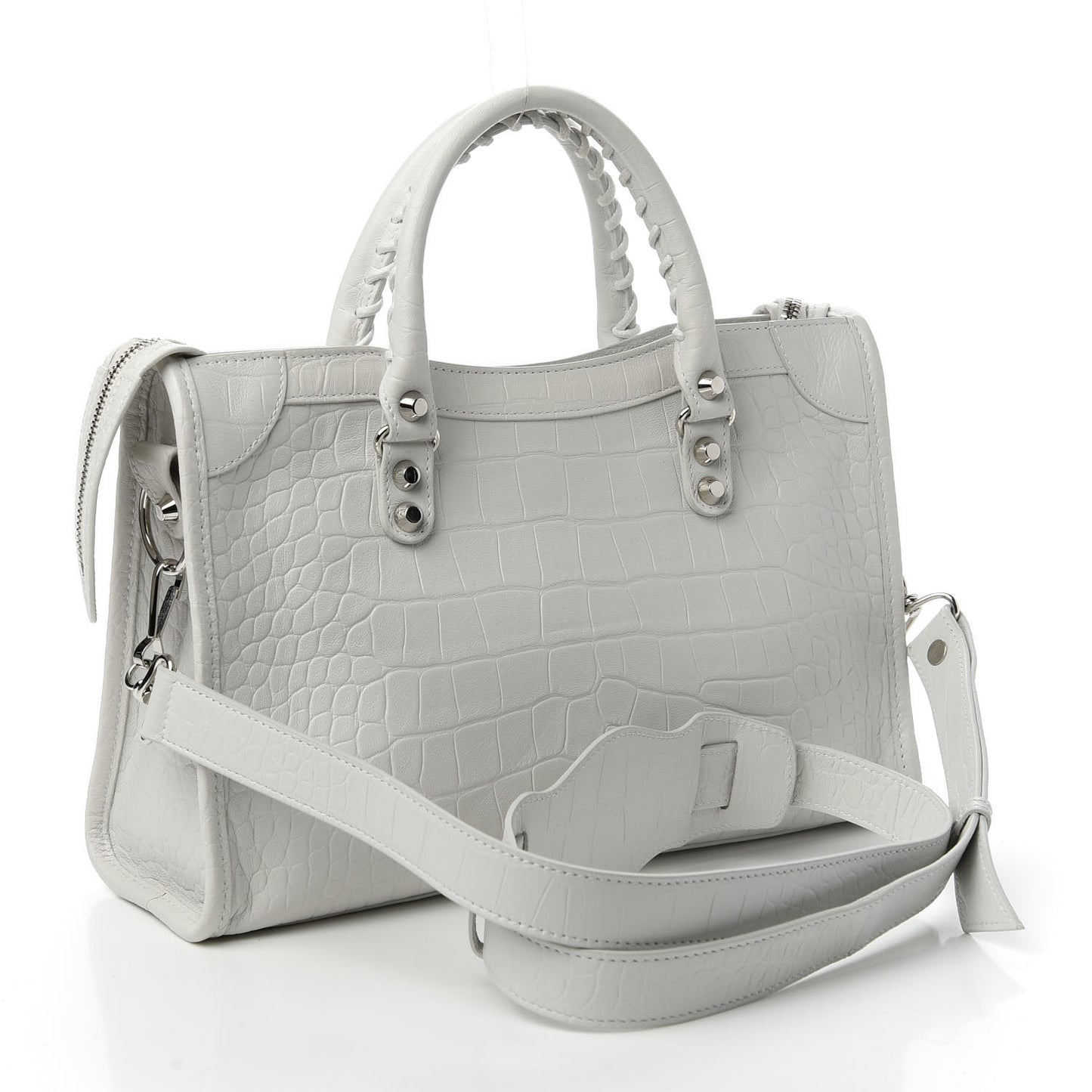 Matte Supple Lambskin Crocodile Embossed Classic Silver Hardware S City White