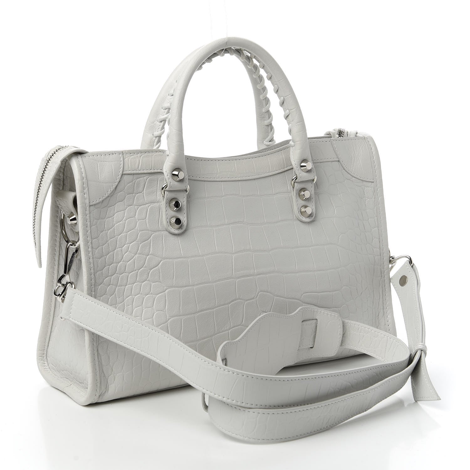 Balenciaga Matte Supple Lambskin Crocodile Embossed Classic Silver Hardware S City White 3 of 10