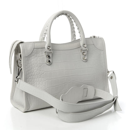 Balenciaga Matte Supple Lambskin Crocodile Embossed Classic Silver Hardware S City White 3 of 10