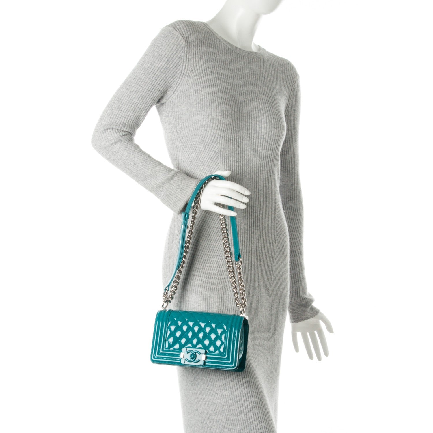 Chanel Patent Calfskin Small Boy Flap Plexiglass Turquoise 3 of 11