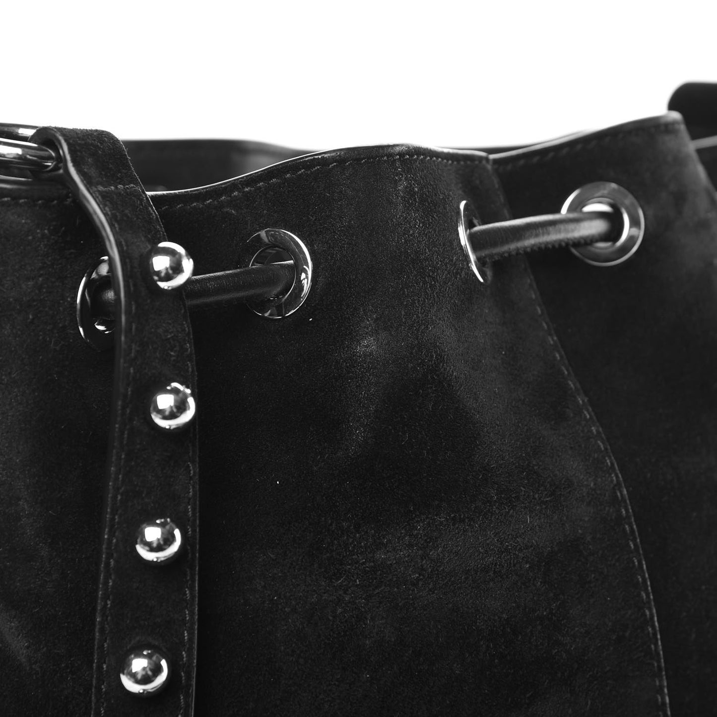 Suede Studded Alpha Bucket Bag Black