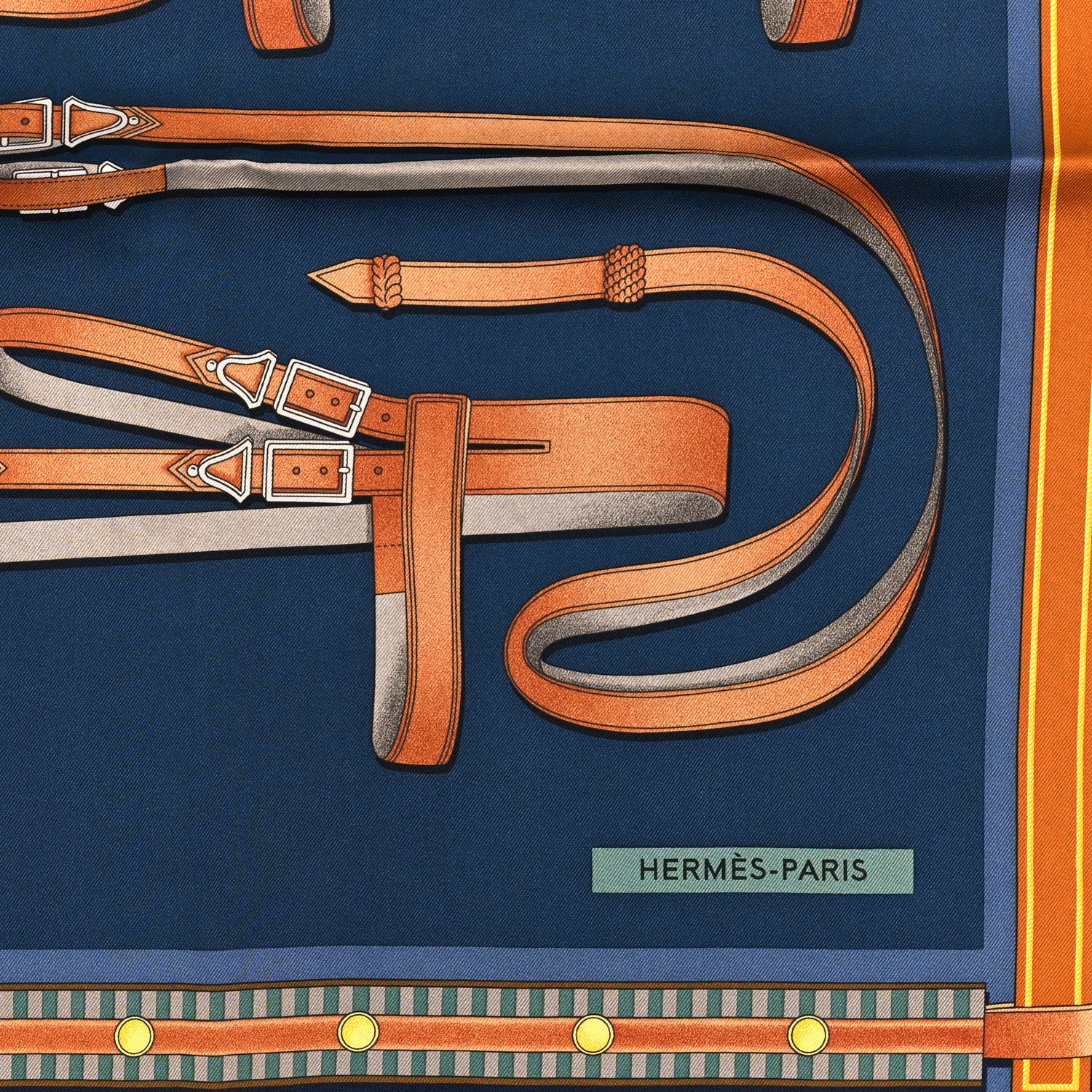 Hermes Silk Lettres Equestre Scarf 90 Bleu Ardoise Vert 2 of 3