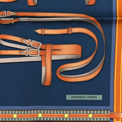 Hermes Silk Lettres Equestre Scarf 90 Bleu Ardoise Vert 2 of 3