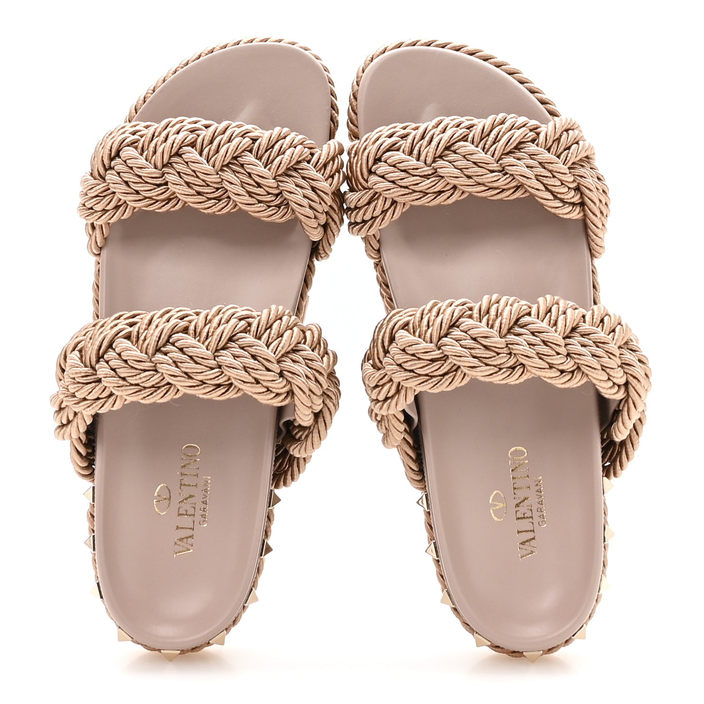 Calfskin Silk Woven Rockstud Torchon 5mm Sandals 38 Poudre