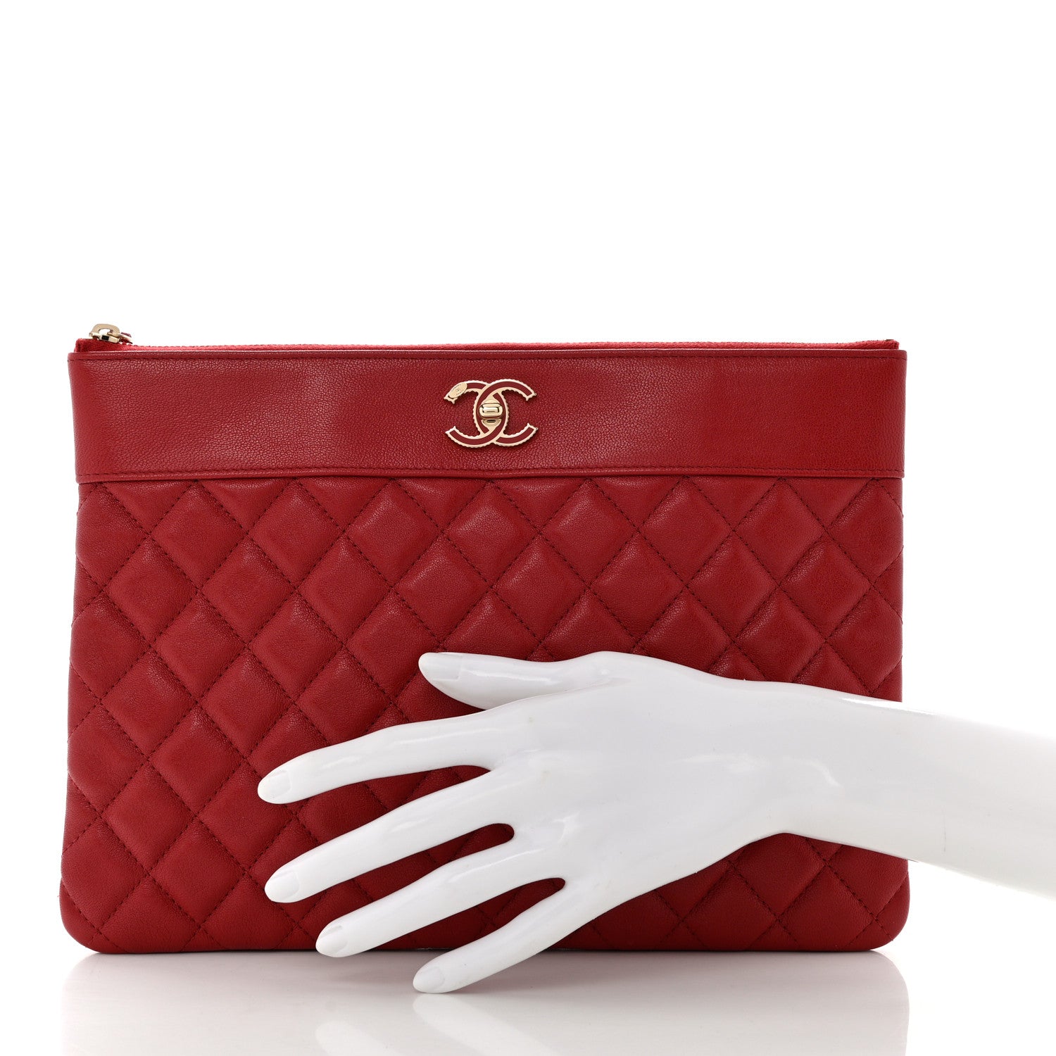 Chanel Sheepskin Quilted Medium Vintage Mademoiselle Cosmetic Case Red 2 of 7
