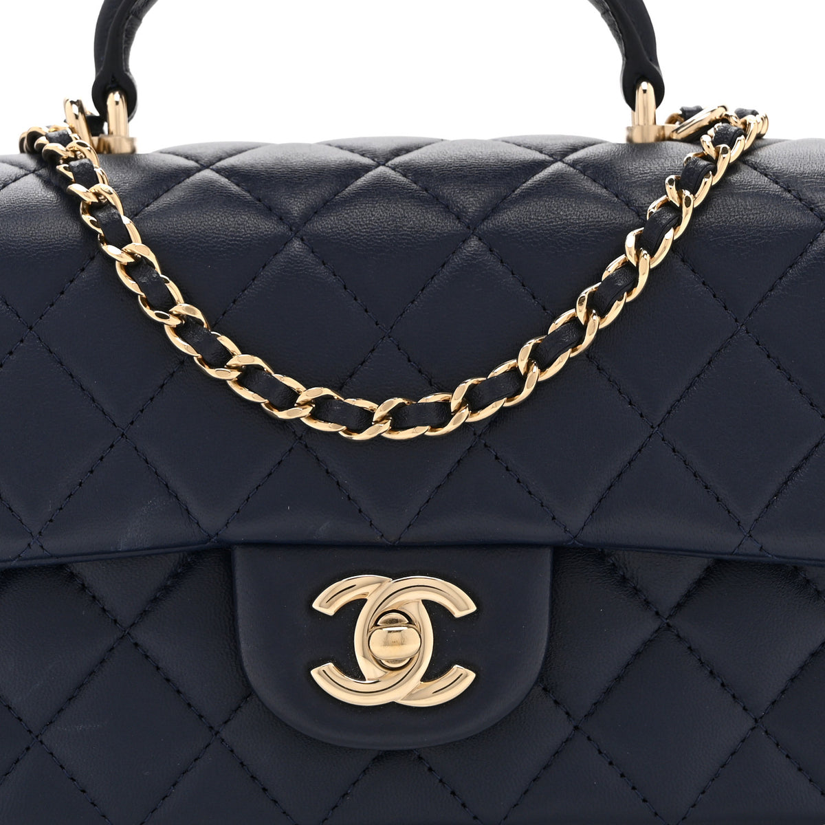 Chanel Lambskin Quilted Mini Top Handle Rectangular Flap Navy Blue 8 of 10
