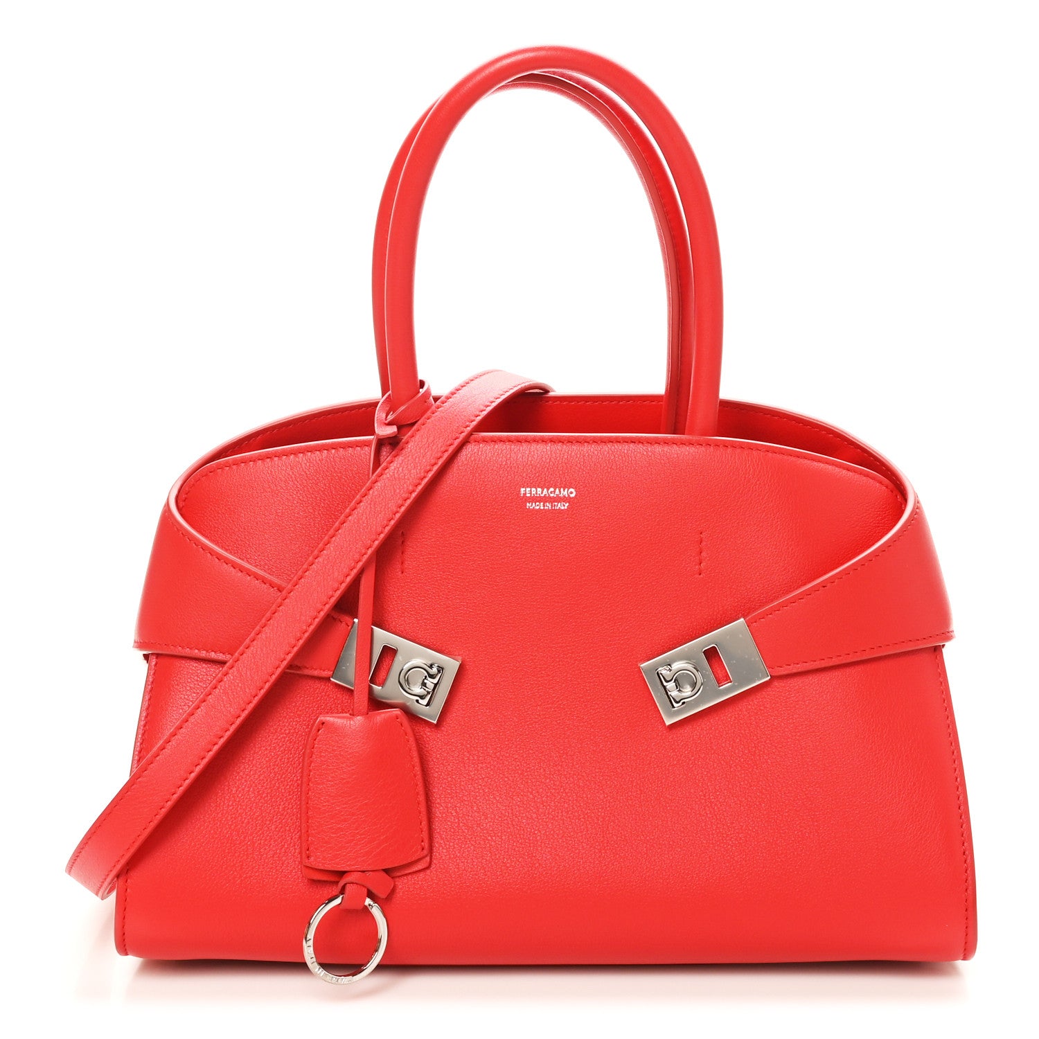 Salvatore Ferragamo Natural Grain Calfskin Medium Hug Bag Flame Red 1 of 9