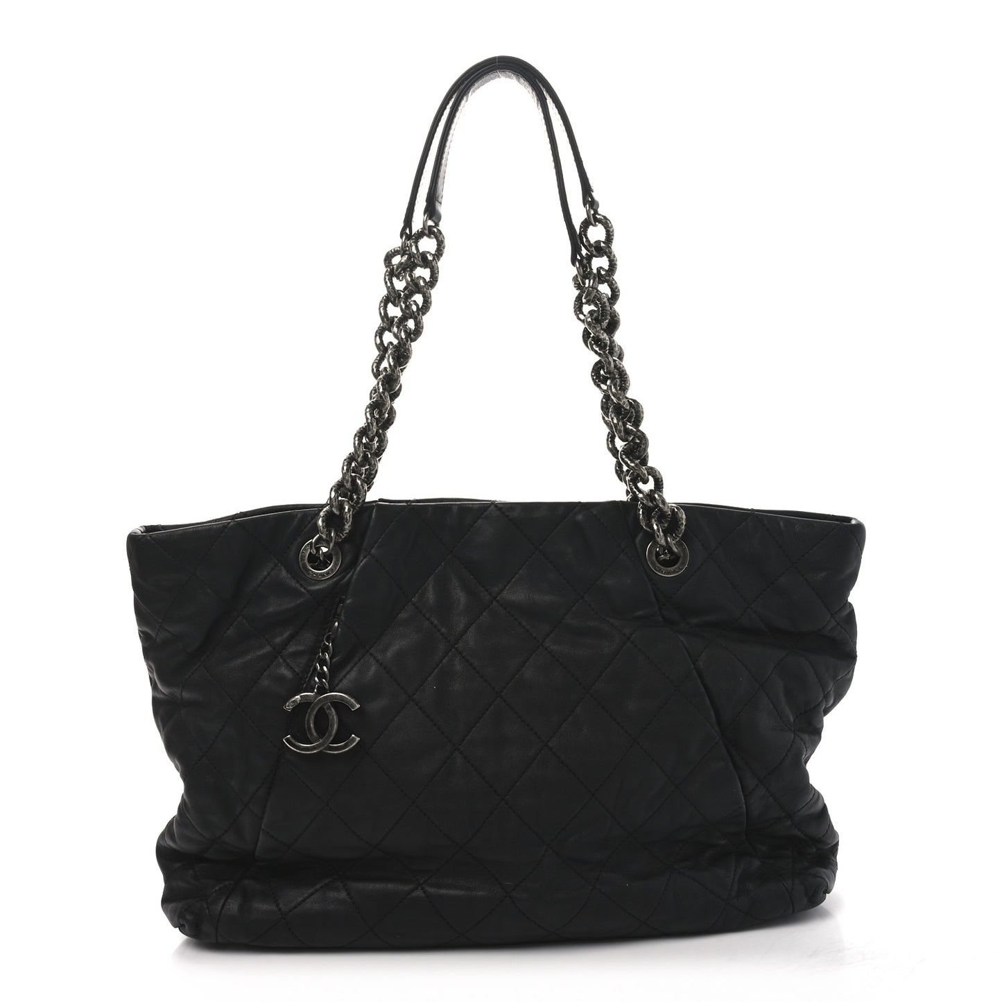 Calfskin Quilted Large Coco Pleats Tote Black