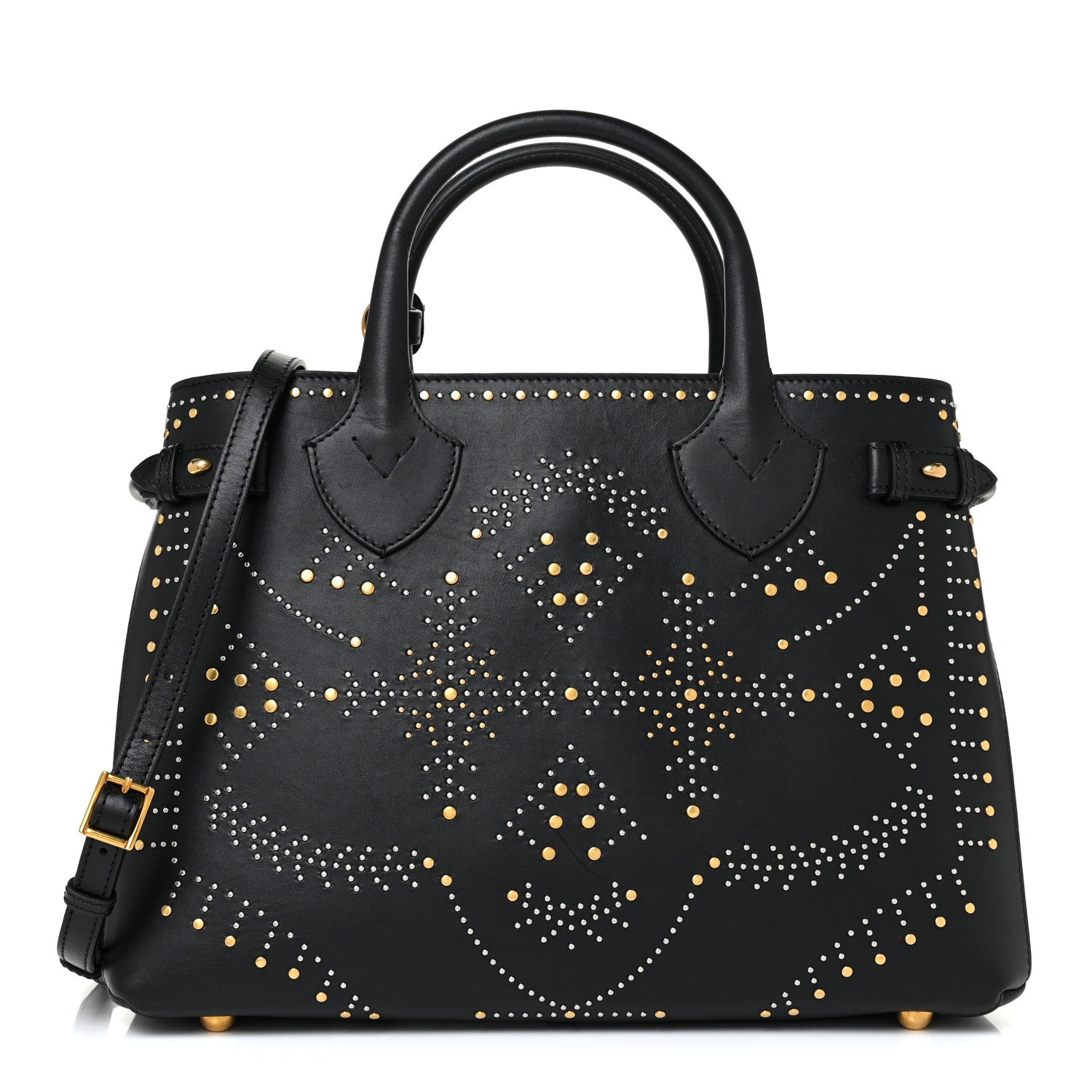 Burberry Smooth Calfskin Riveted Medium Banner Tote Black 1 of 11