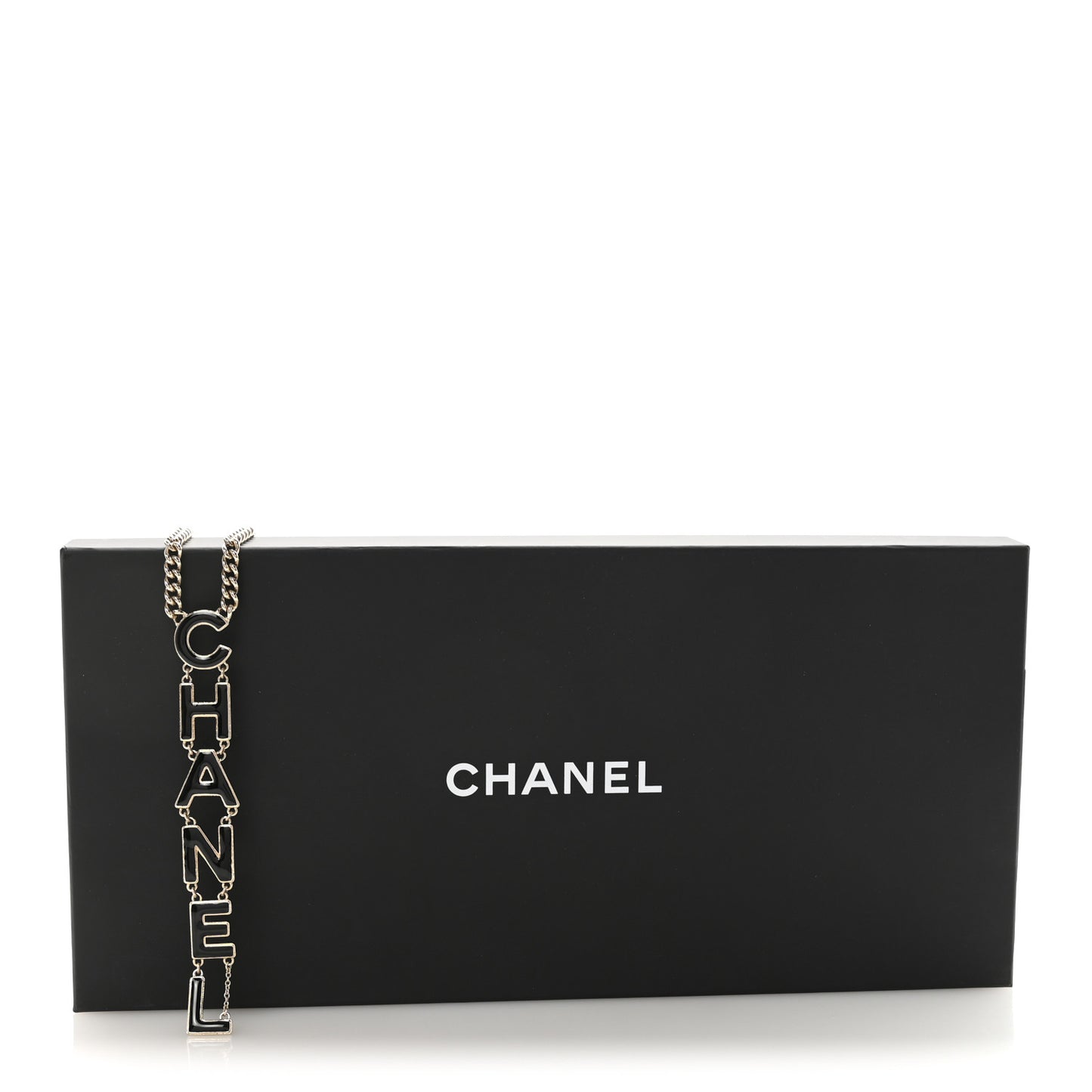 Metal Enamel Long Logo Necklace Gold Black