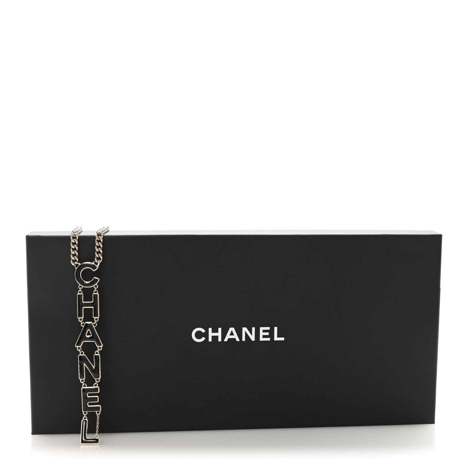 Chanel Metal Enamel Long Logo Necklace Gold Black 6 of 6