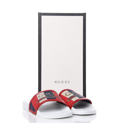 Gucci Canvas Sylvie Stripe Logo Pursuit Slide Sandals 36 Mystic White Hibiscus Red Maritime 8 of 8