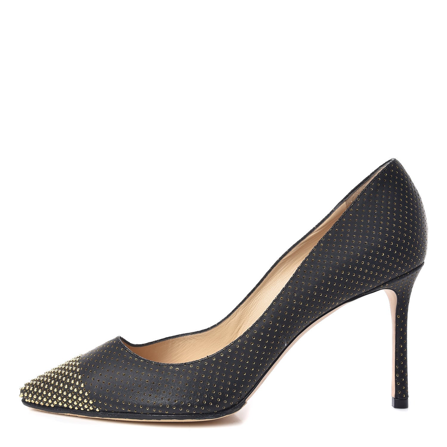 Jimmy Choo Suede Mini Dot Perforated Mini Studs Romy 85 Pumps 40 Black Gold 1 of 10