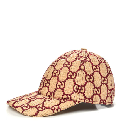 Gucci Raffia GG Monogram Elaphe Embroidered Aisha Baseball Hat S Ivory Bordeaux 1 of 6