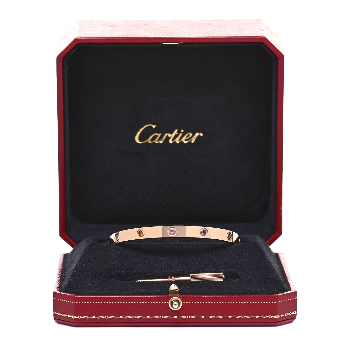 18K Pink Gold Sapphire Garnet Amethyst LOVE Bracelet 19