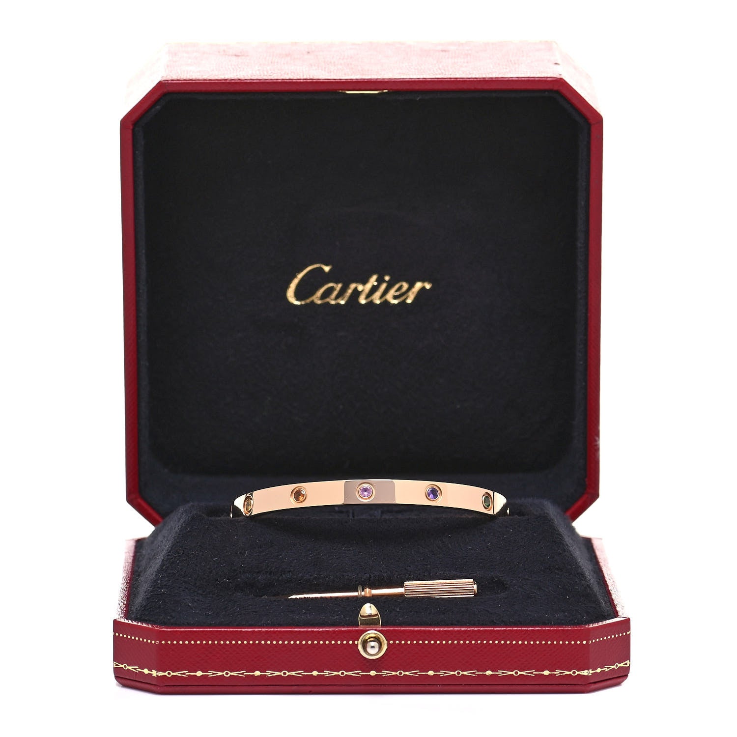 Cartier 18K Pink Gold Sapphire Garnet Amethyst LOVE Bracelet 19 6 of 6