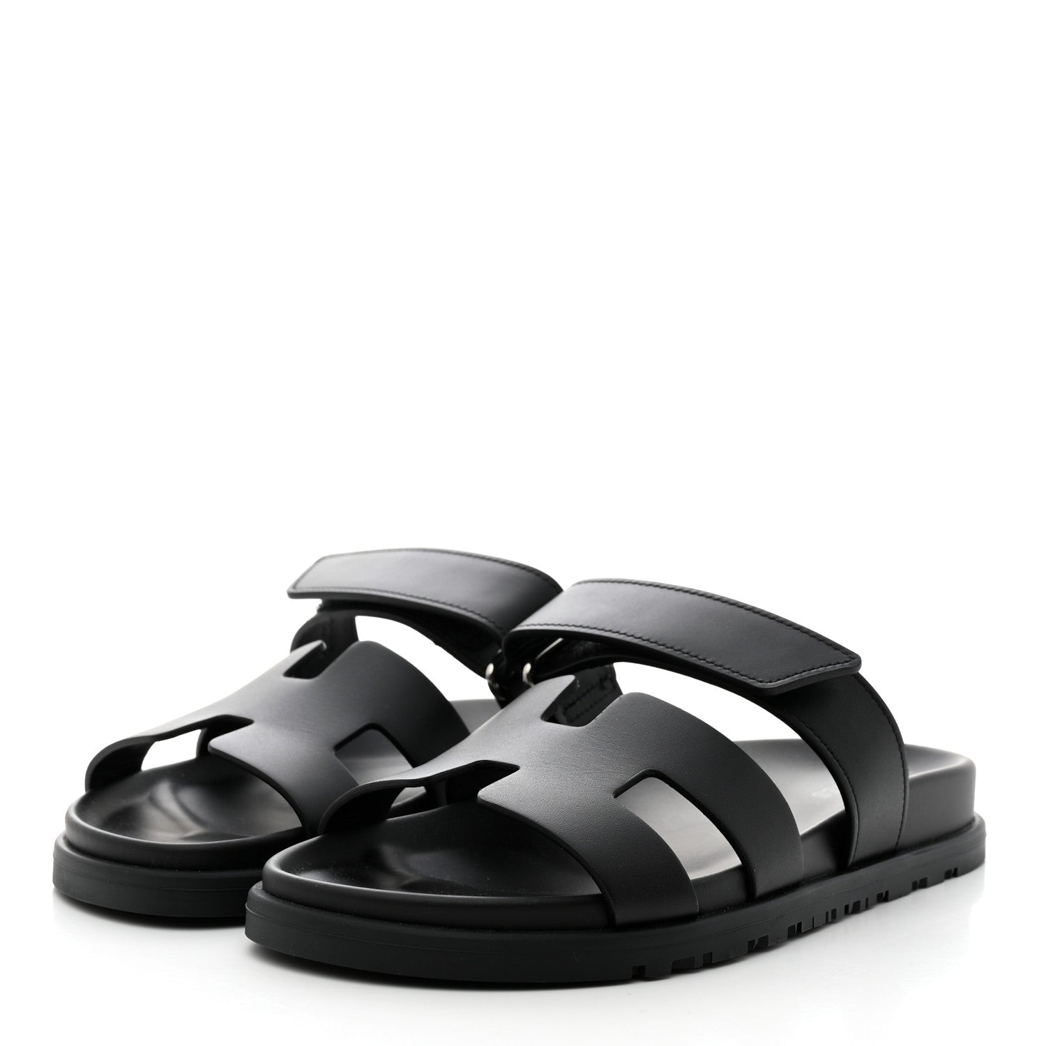 Hermes Calfskin Womens Chypre Sandals 37.5 Black 3 of 9