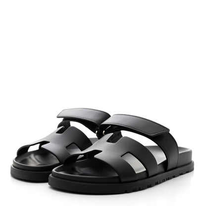 Hermes Calfskin Womens Chypre Sandals 37.5 Black 3 of 9