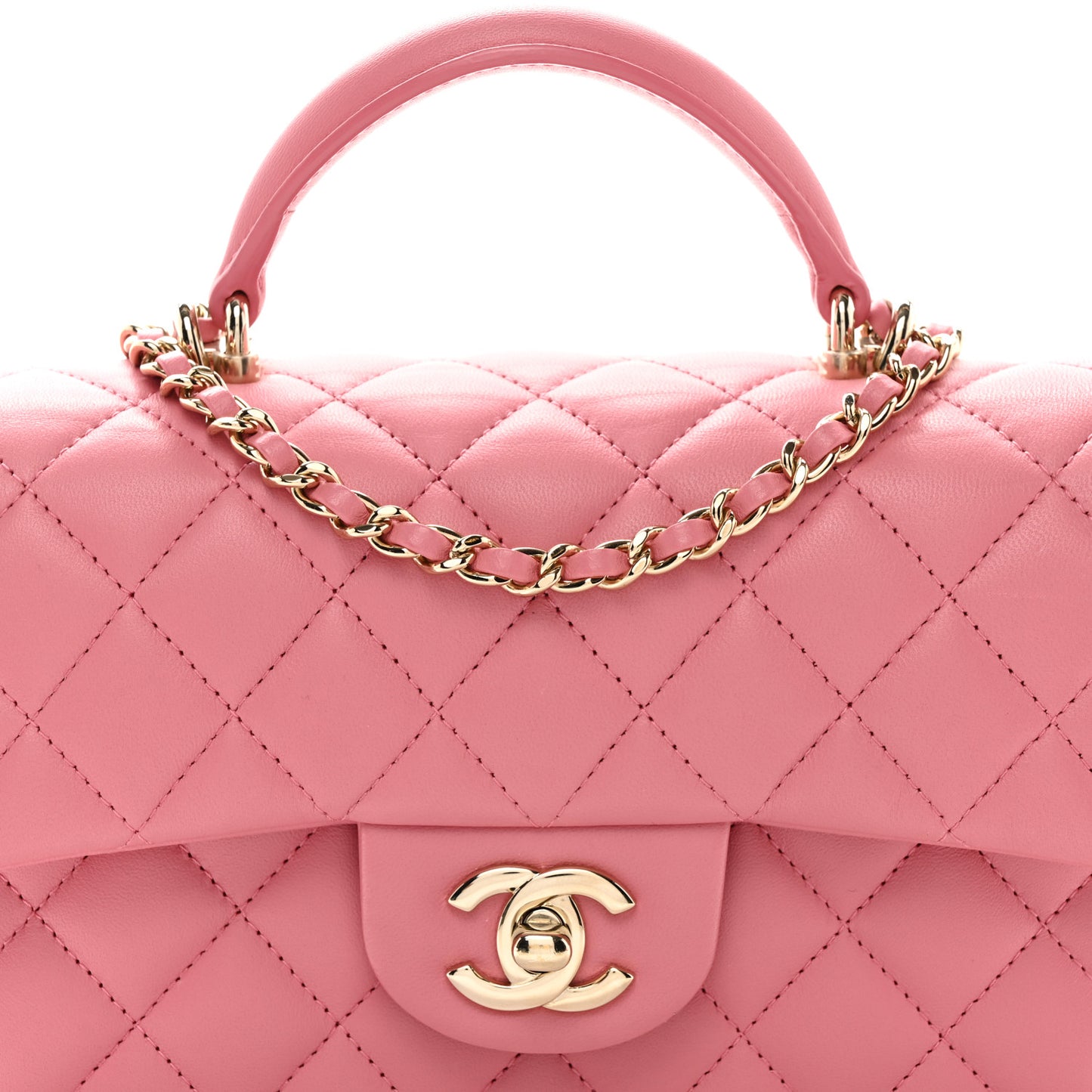 Caviar Quilted Mini Top Handle Rectangular Flap Pink