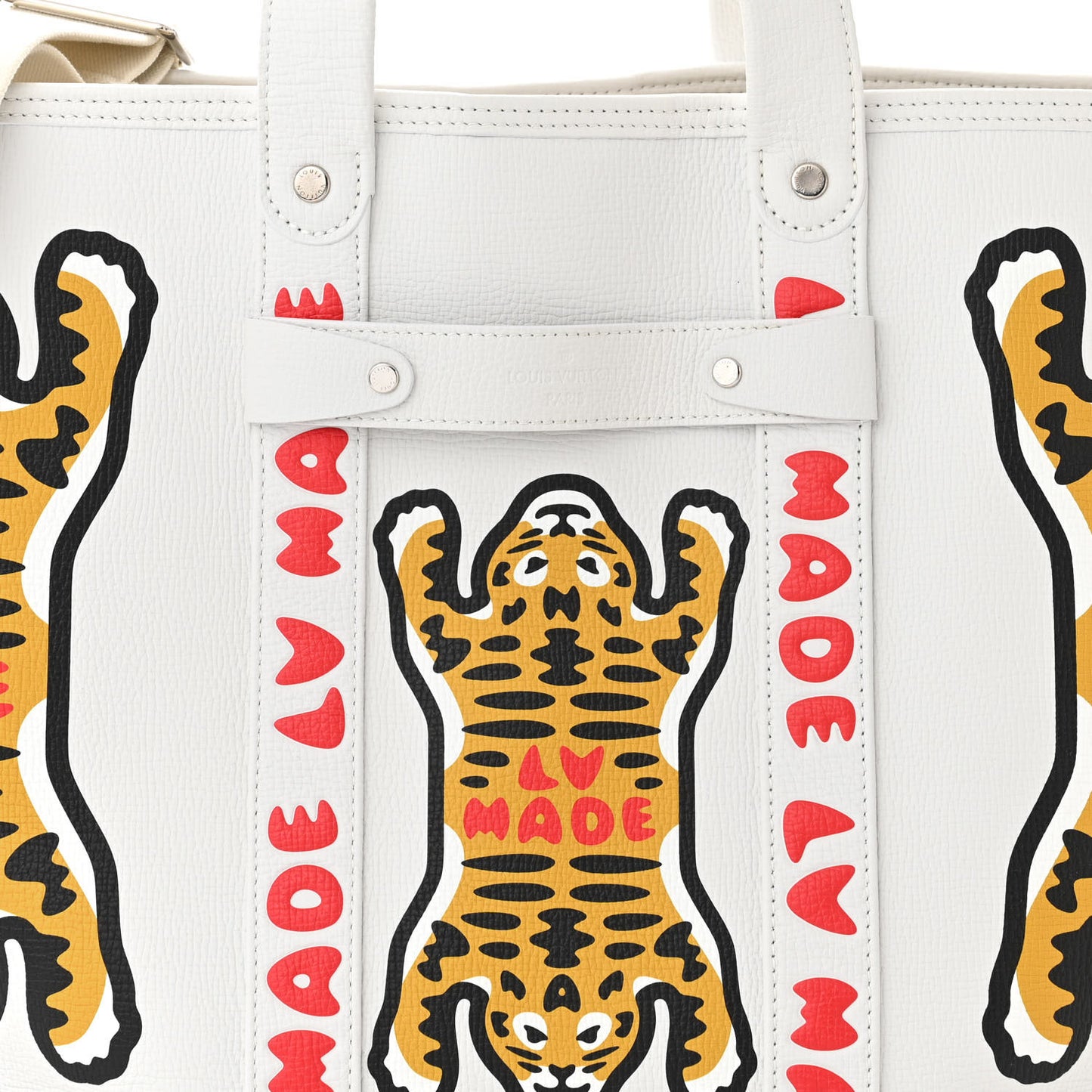 X NIGO Calfskin Tiger Journey Tote White