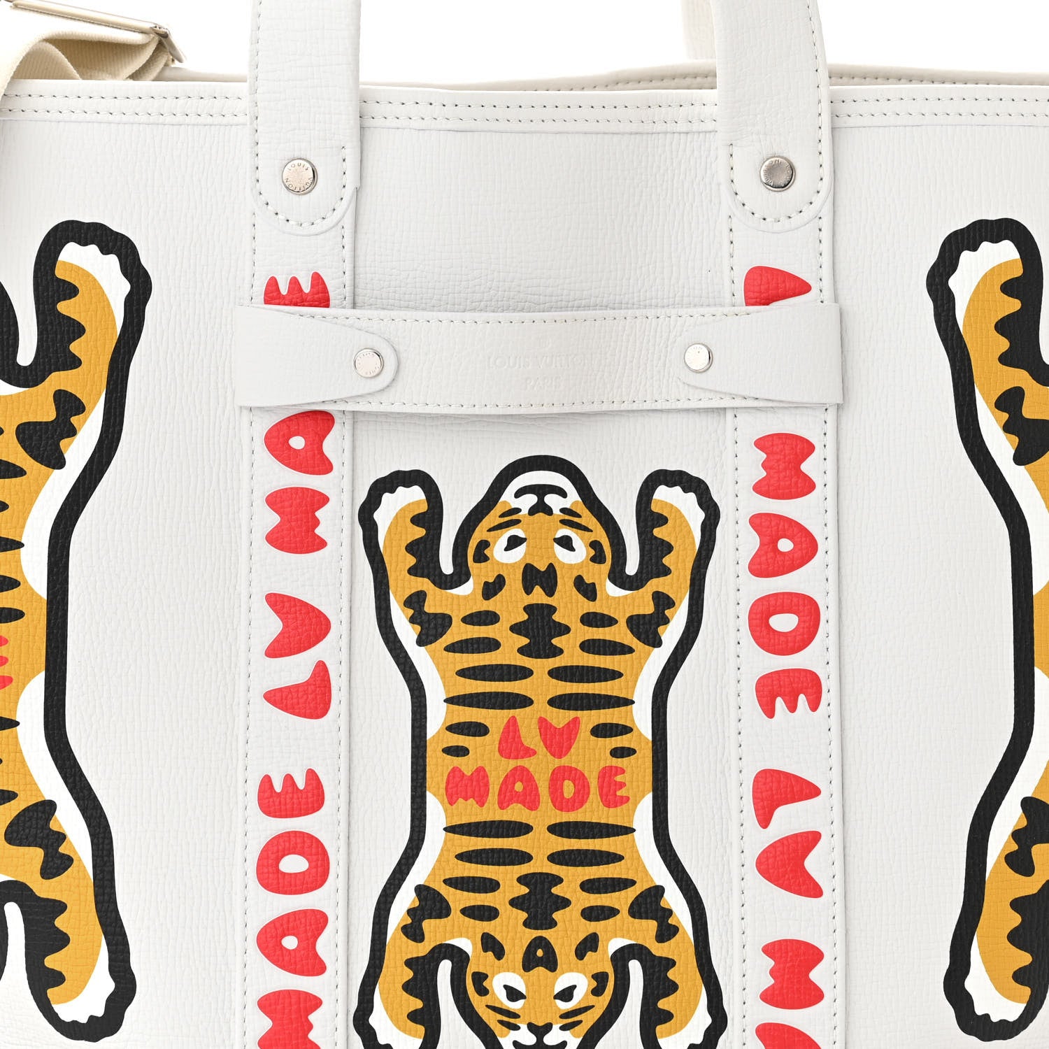 Louis Vuitton X NIGO Calfskin Tiger Journey Tote White 11 of 13