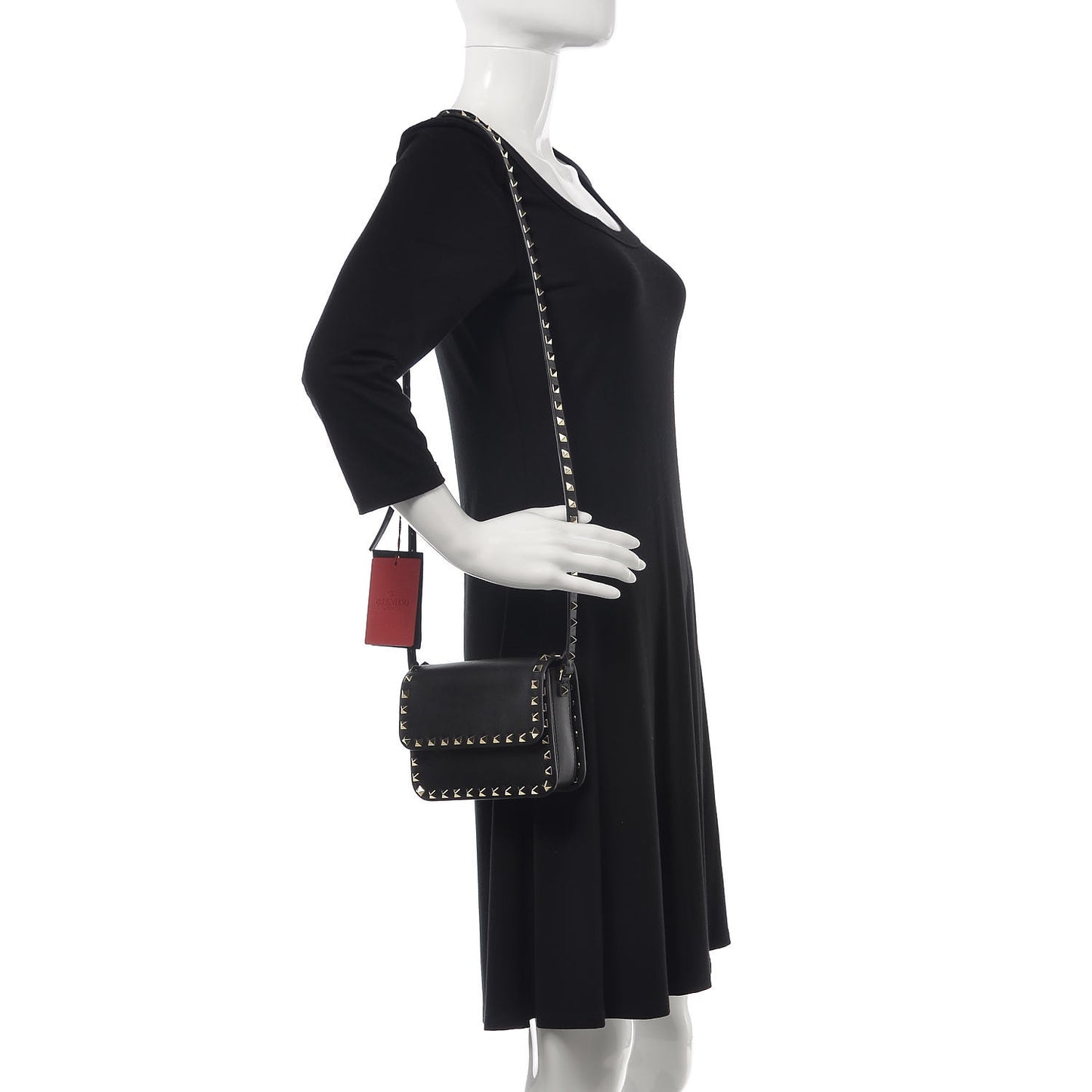 Vitello Rockstud Flap Crossbody Bag Black
