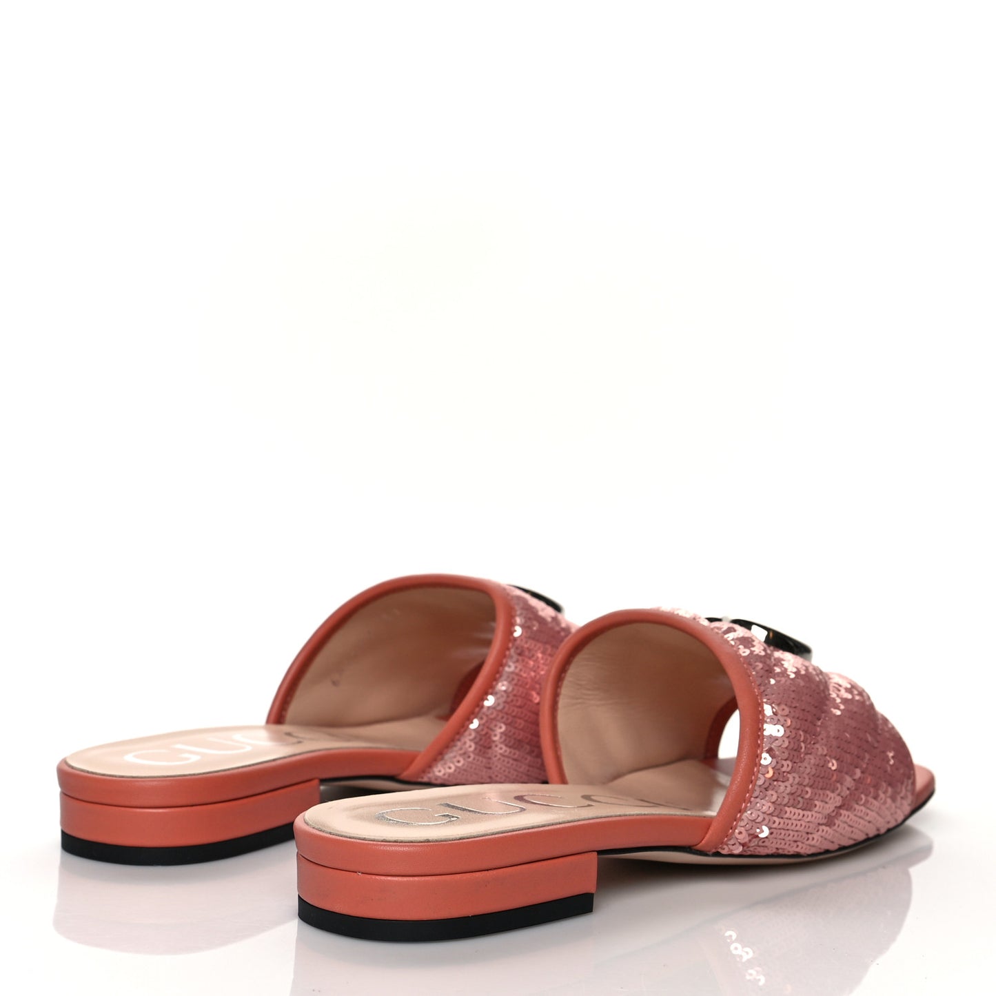 Sequin Satin Calfskin Matelasse GG Marmont Flat Slide Sandals 37 Antique Rose Rosa Pale Pink