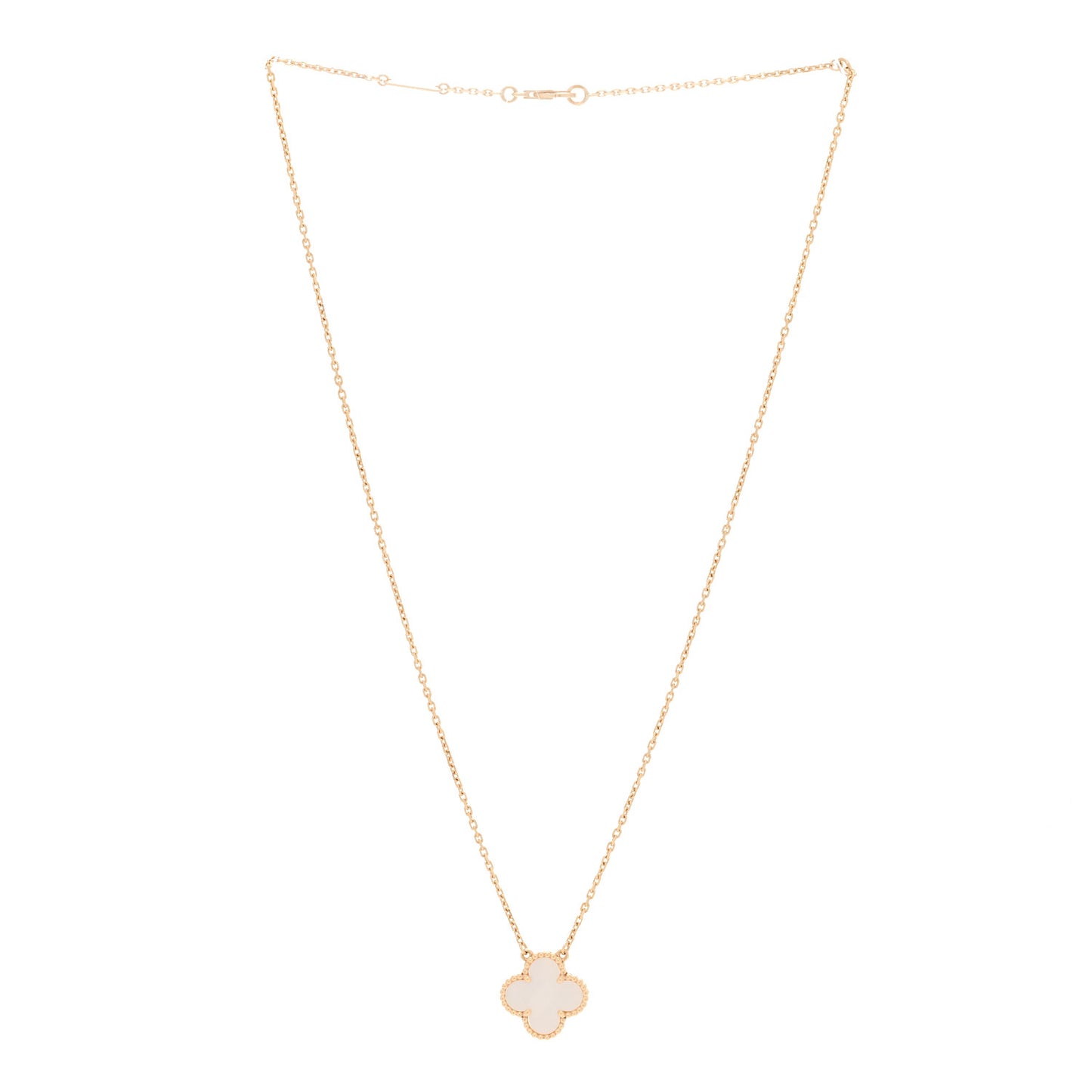18K Yellow Gold Mother of Pearl Vintage Alhambra Pendant Necklace