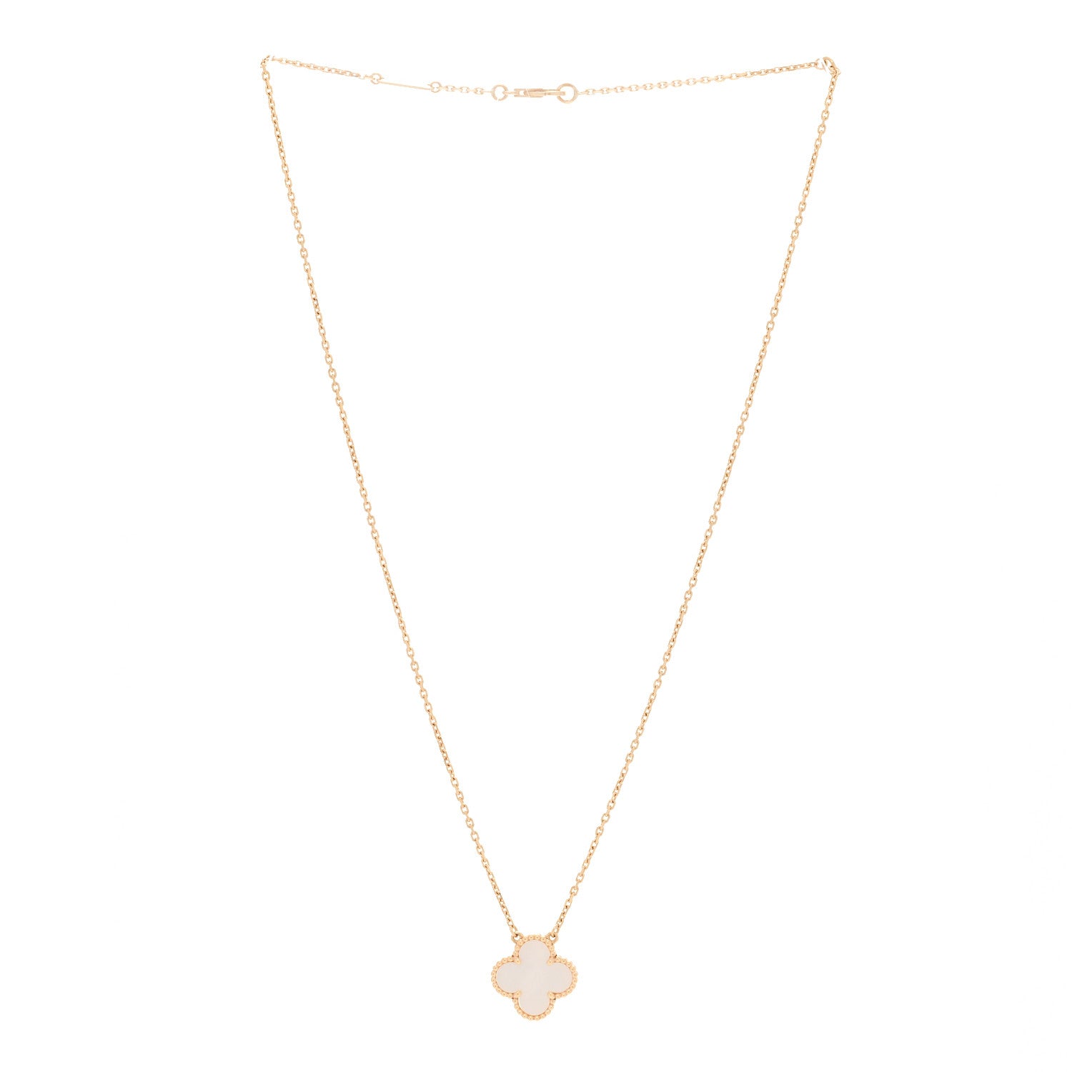 Van Cleef & Arpels 18K Yellow Gold Mother of Pearl Vintage Alhambra Pendant Necklace 3 of 6