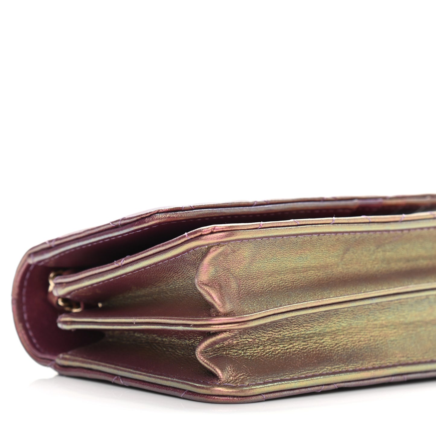 Iridescent Lambskin Quilted Mini Wallet On Chain WOC Purple