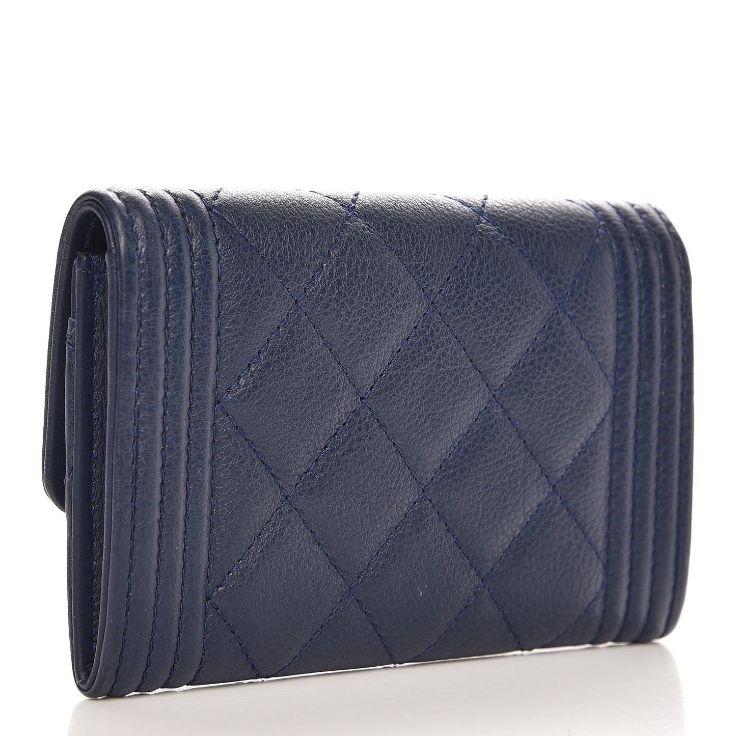 Grained Calfskin Quilted Boy Card Holder Wallet Dark Blue