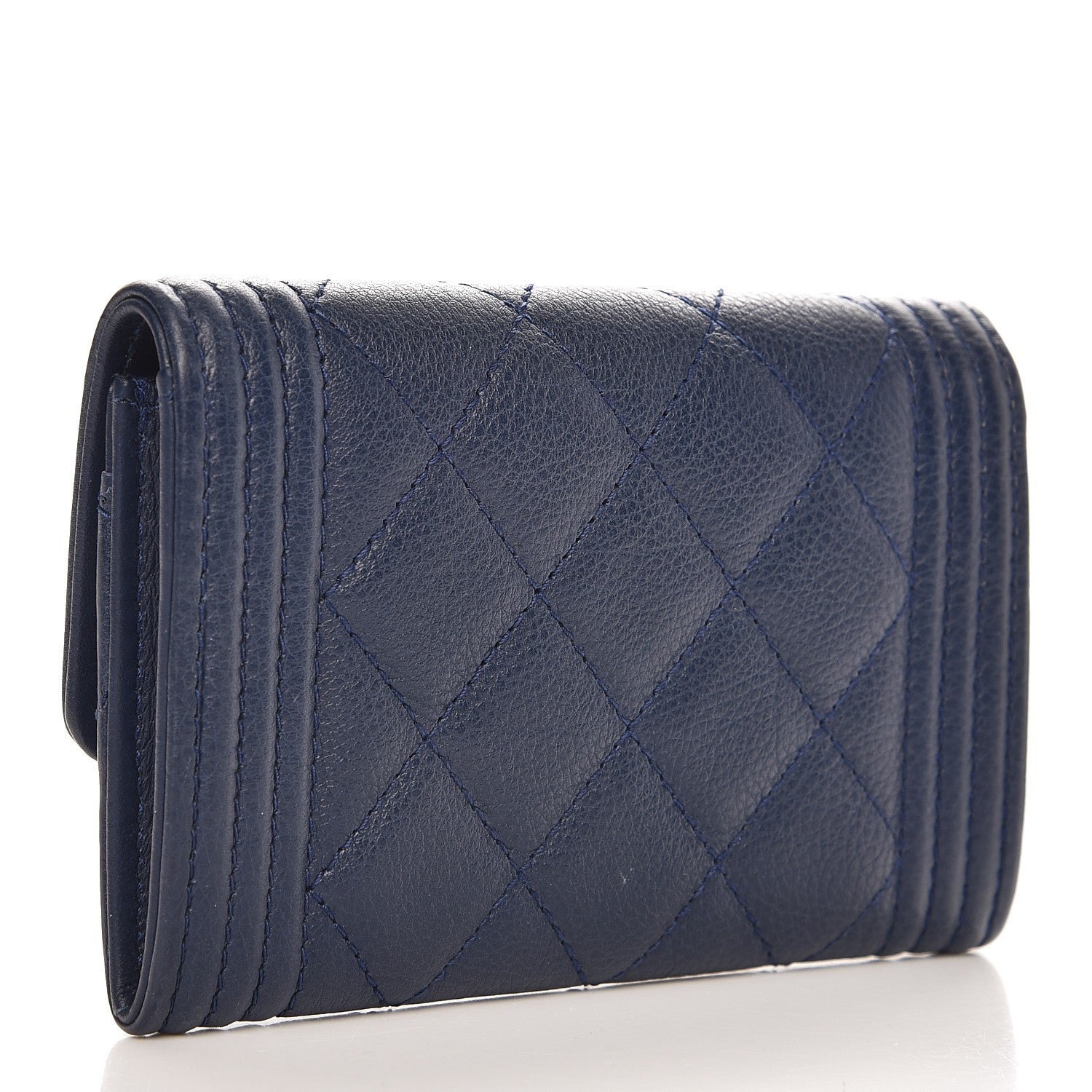Chanel Grained Calfskin Quilted Boy Card Holder Wallet Dark Blue 3 of 7
