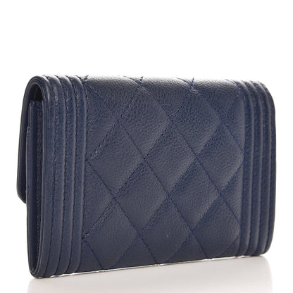 Chanel Grained Calfskin Quilted Boy Card Holder Wallet Dark Blue 3 of 7